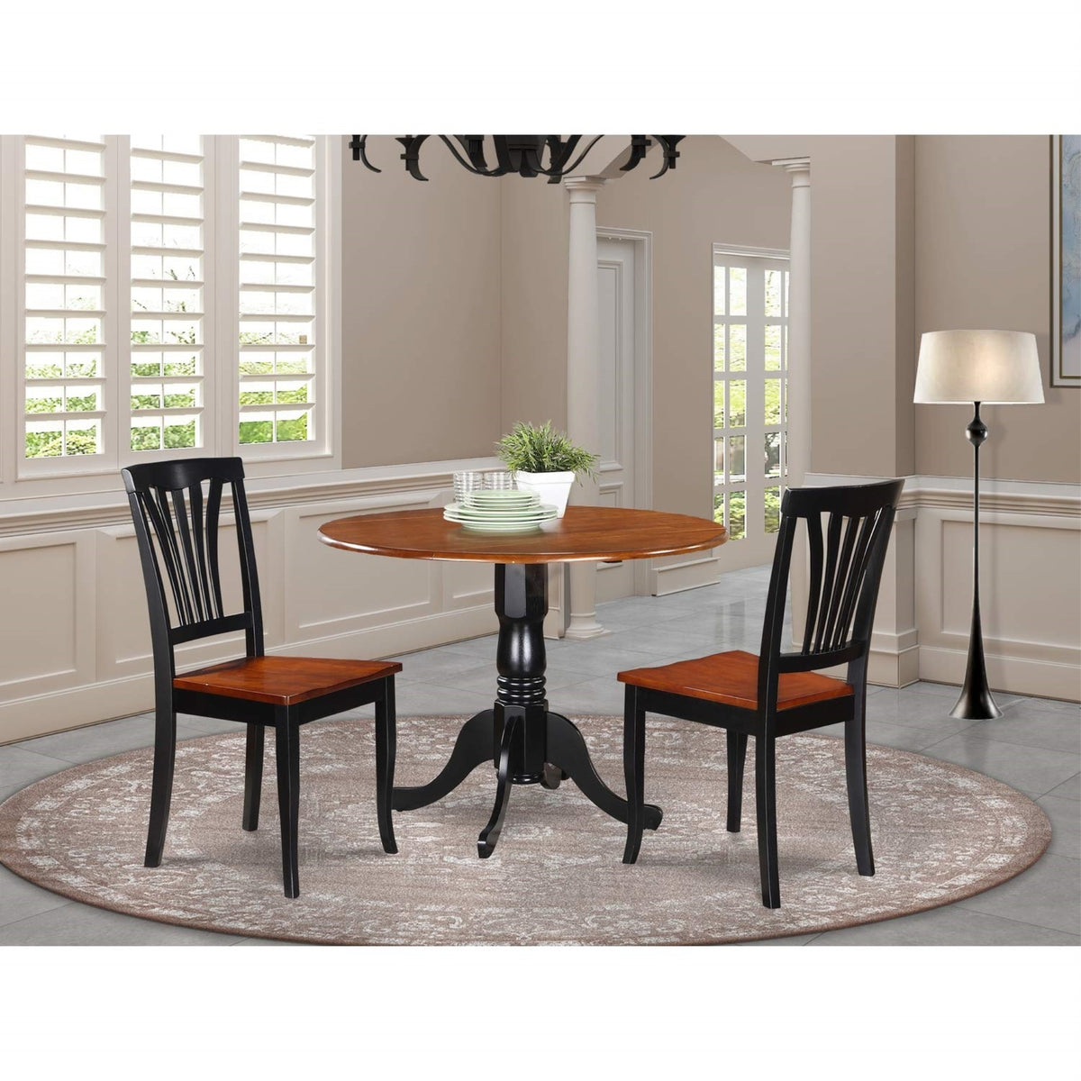 Casafoyer Dlav3-Bch-Lc 3 Piece Modern Dining Table Set Contains A Round Wooden Table With Dropleaf And 2 Faux Leather Kitchen Dining Chairs, 42X42 Inch, Black & Cherry
