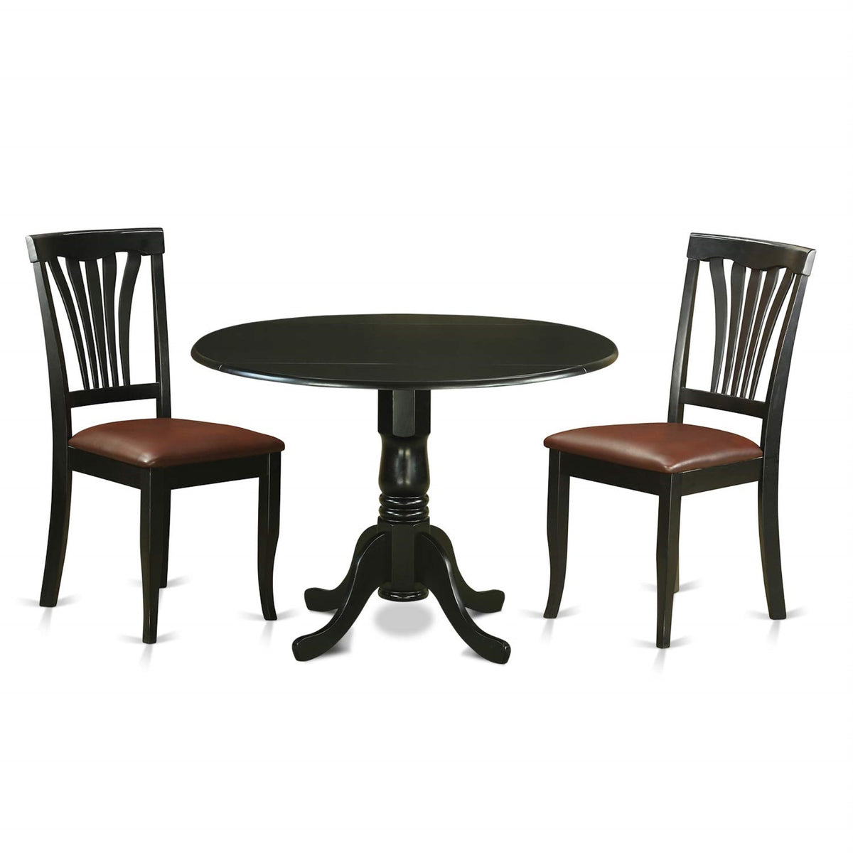 Casafoyer Dlav3-Blk-Lc 3 Piece Dining Set Contains A Round Dining Room Table With Dropleaf And 2 Faux Leather Upholstered Kitchen Chairs, 42X42 Inch, Black