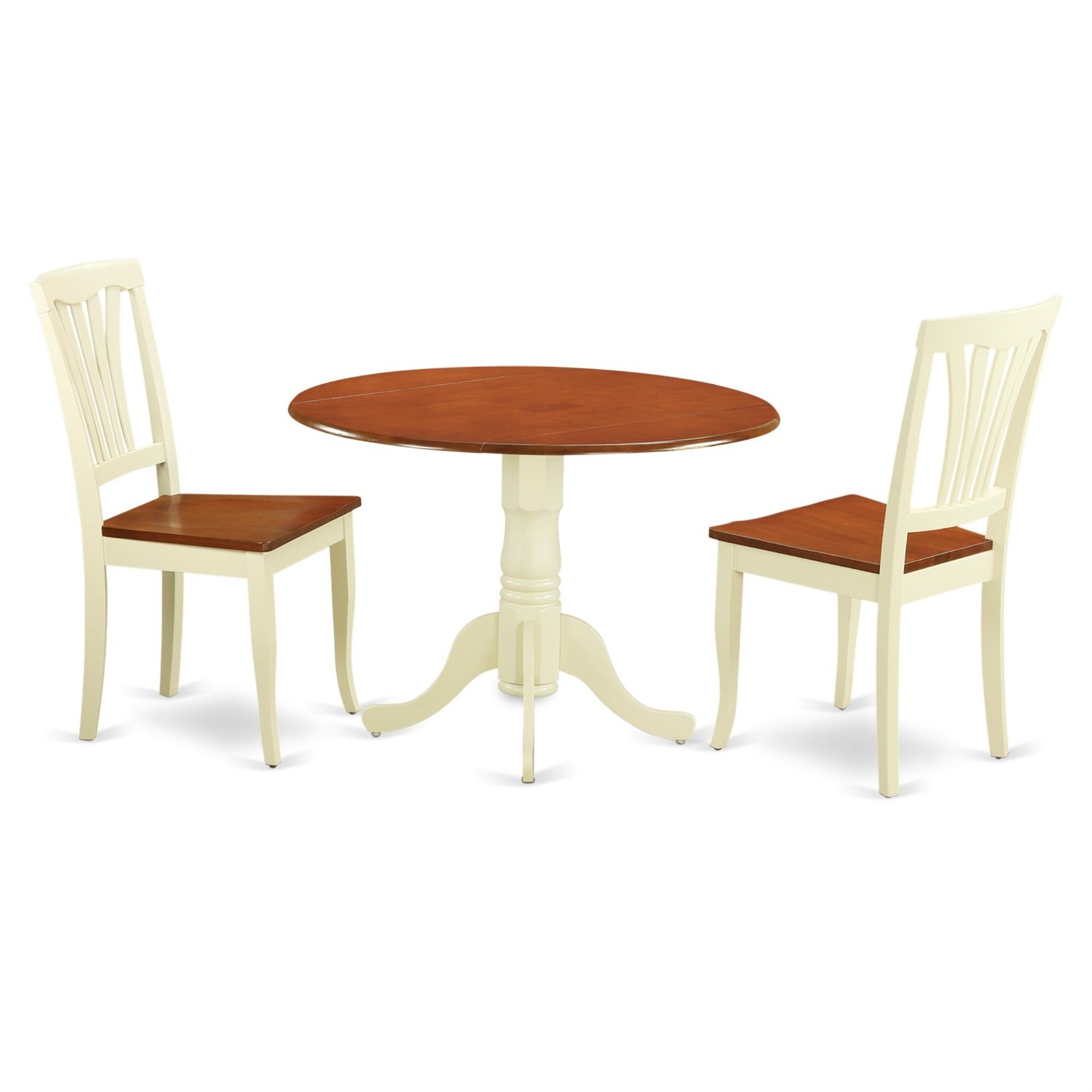 Casafoyer Dlav3-Bmk-W 3 Piece Dining Table Set For Small Spaces Contains A Round Dining Room Table With Dropleaf And 2 Wooden Seat Chairs, 42X42 Inch, Buttermilk & Cherry