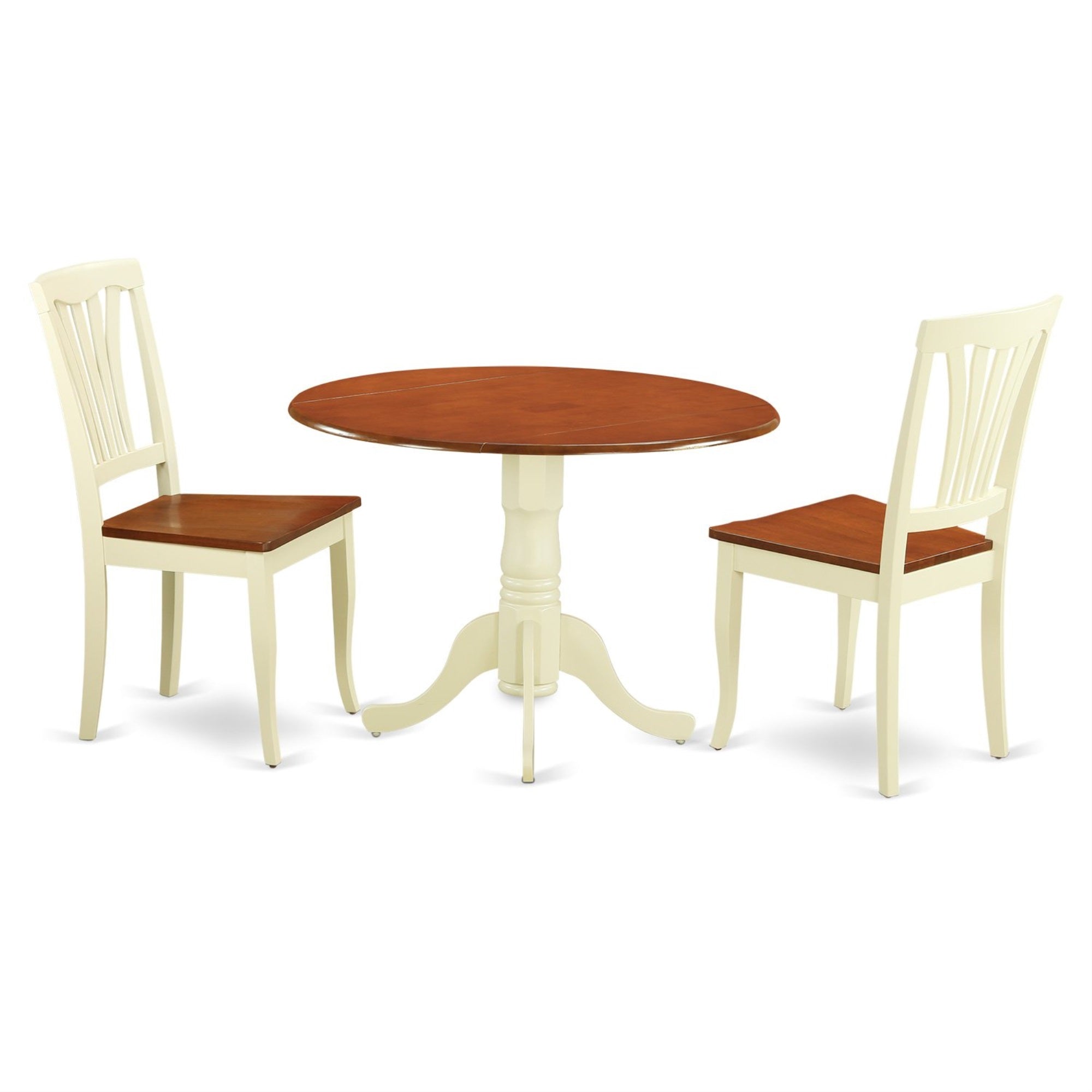 East West Furniture Dlav3-Bmk-W 3 Piece Dining Table Set For Small Spaces Contains A Round Dining Room Table With Dropleaf And 2 Wooden Seat Chairs, 42X42 Inch, Buttermilk & Cherry