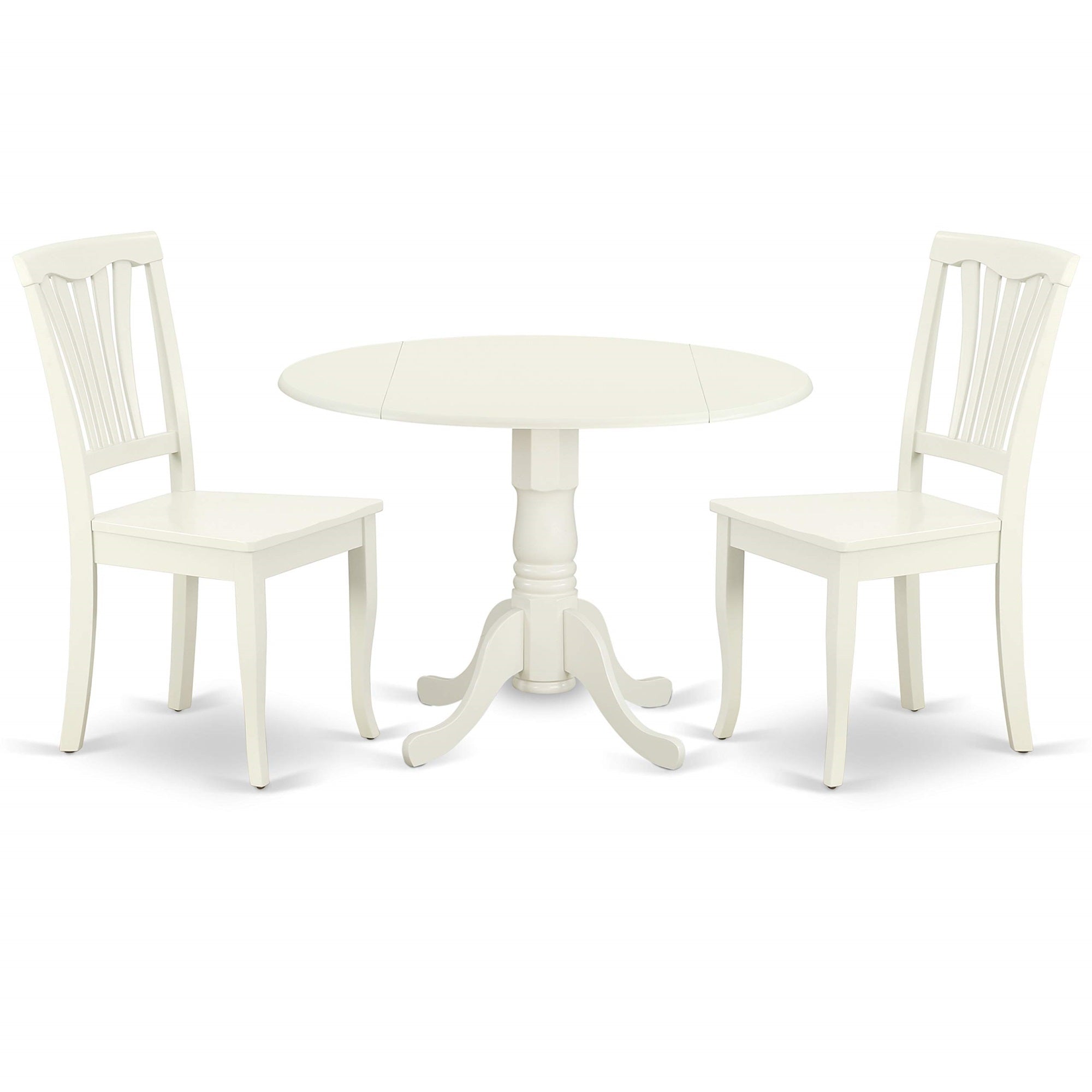 Casafoyer Dlav3-Lwh-W 3 Piece Dining Table Set For Small Spaces Contains A Round Dining Room Table With Dropleaf And 2 Wood Seat Chairs, 42X42 Inch, Linen White
