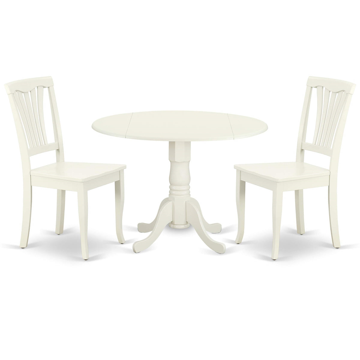 Casafoyer Dlav3-Lwh-W 3 Piece Dining Table Set For Small Spaces Contains A Round Dining Room Table With Dropleaf And 2 Wood Seat Chairs, 42X42 Inch, Linen White