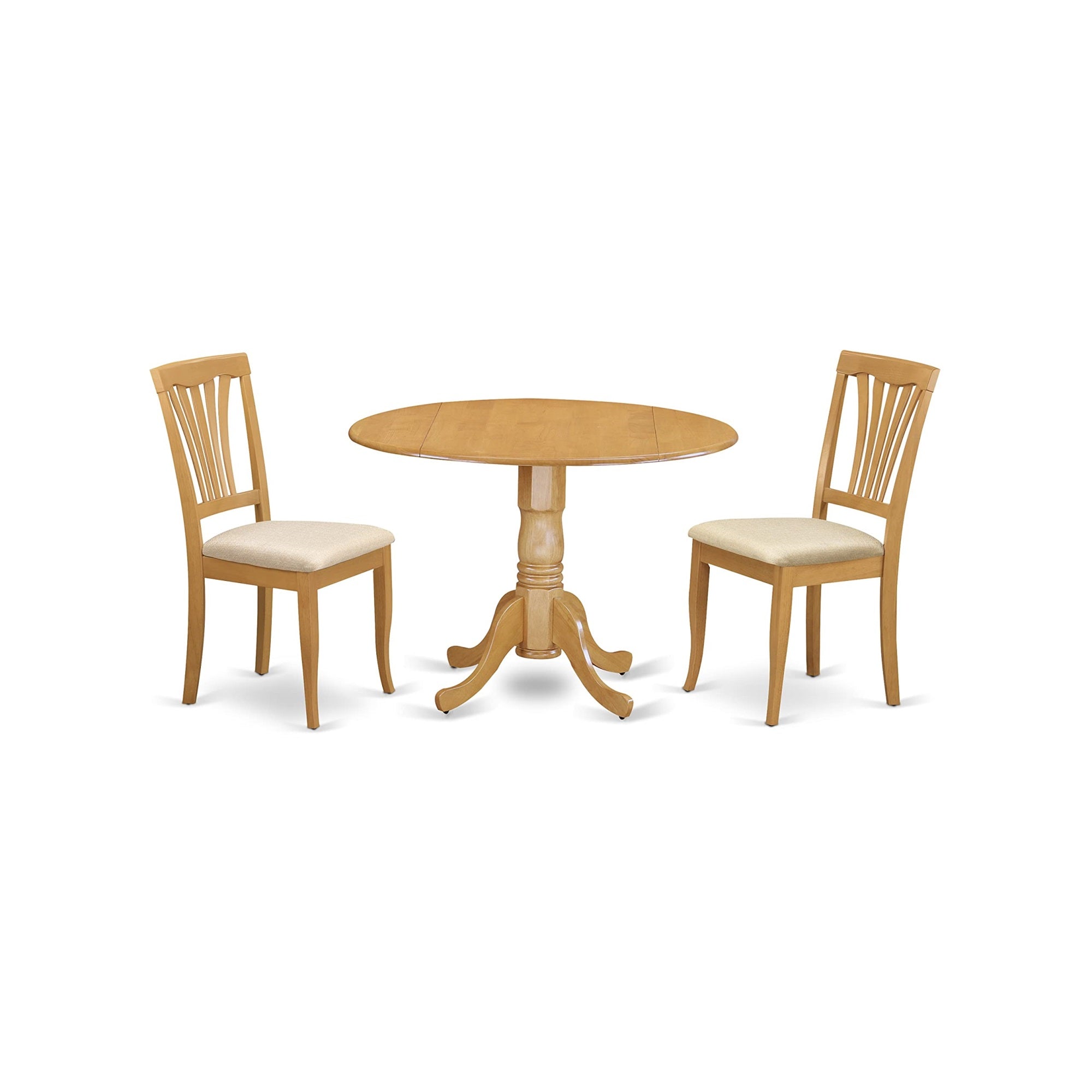 East West Furniture Dlav3-Oak-C 3 Piece Dining Set Contains A Round Dining Table With Dropleaf And 2 Linen Fabric Kitchen Room Chairs, 42X42 Inch, Oak