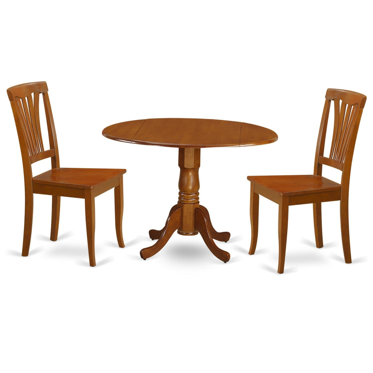 Casafoyer Dlav3-Sbr-W 3 Piece Dining Table Set For Small Spaces Contains A Round Dining Room Table With Dropleaf And 2 Wood Seat Chairs, 42X42 Inch, Saddle Brown