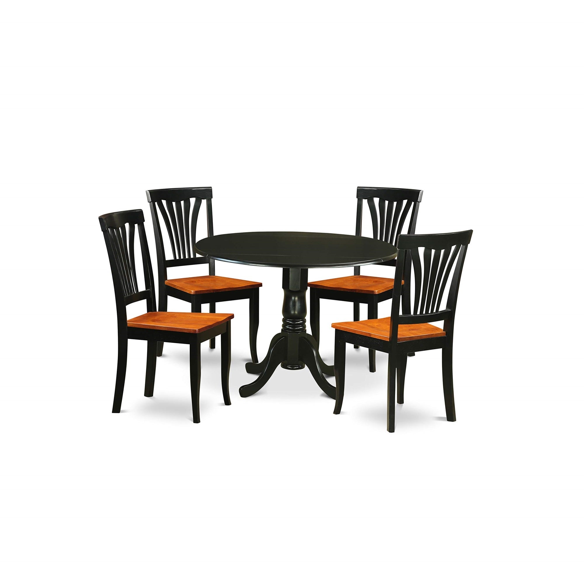 Ergode Dlav5-Blk-W, 5-Piece Dining Set, Round Dropleaf Table & 4 Kitchen Chairs, Black & Cherry, 42X42 Inch