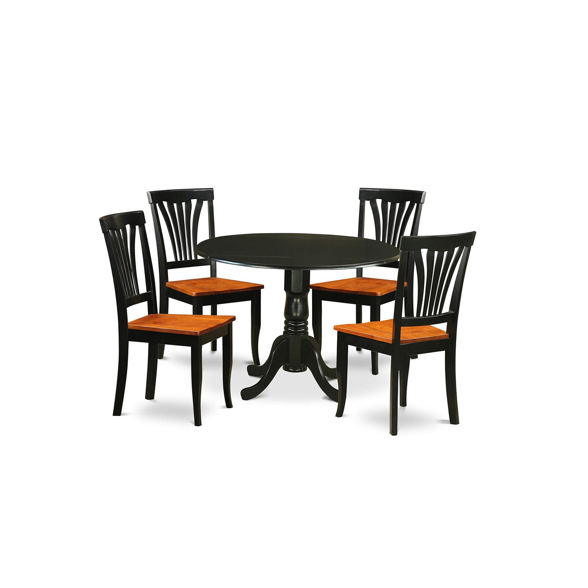 Ergode Dlav5-Blk-W, 5-Piece Dining Set, Round Dropleaf Table & 4 Kitchen Chairs, Black & Cherry, 42X42 Inch