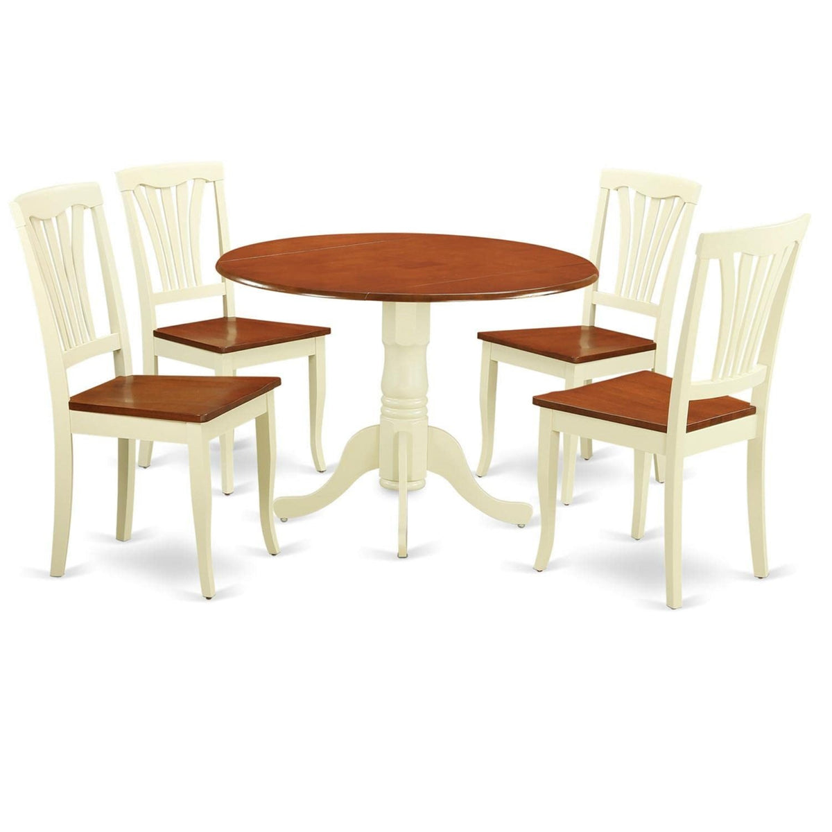 Casafoyer Dlav5-Bmk-W 5 Piece Kitchen Table Set For 4 Includes A Round Dining Room Table With Dropleaf And 4 Solid Wood Seat Chairs, 42X42 Inch, Buttermilk & Cherry