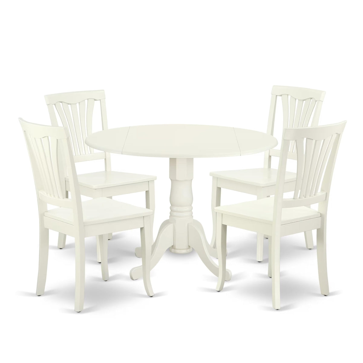 Casafoyer Dlav5-Lwh-W 5 Piece Dining Set Includes A Round Dining Room Table With Dropleaf And 4 Wood Seat Chairs, 42X42 Inch, Linen White