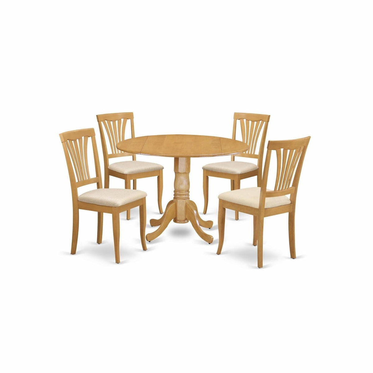 Casafoyer Dlav5-Oak-C 5 Piece Kitchen Table & Chairs Set Includes A Round Dining Table With Dropleaf And 4 Linen Fabric Dining Room Chairs, 42X42 Inch, Oak