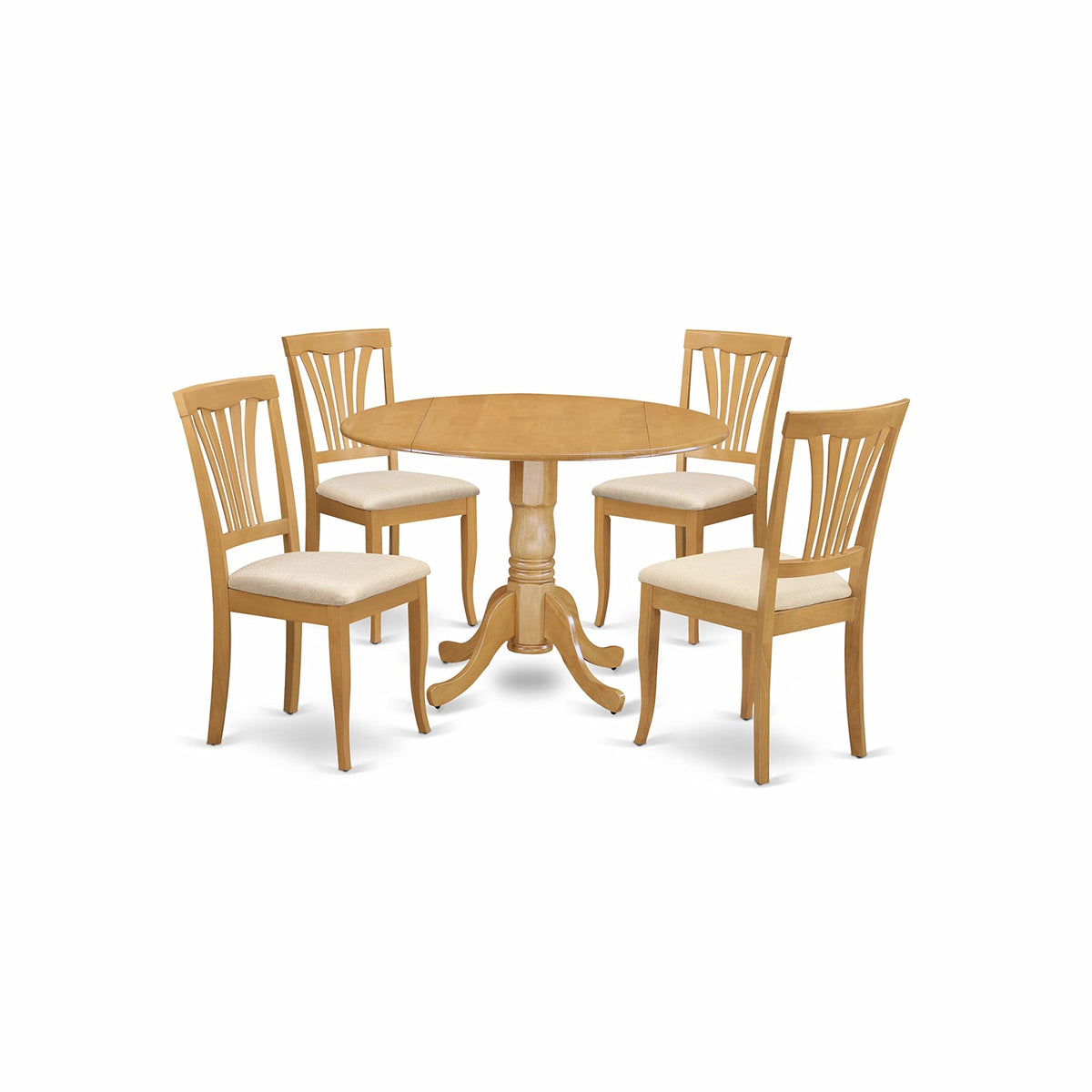 Ergode Dlav5-Oak-C 5-Piece Dining Set, Round Table & 4 Linen Fabric Chairs, Oak Finish, Rubberwood Construction, Child-Safe Design, Easy Assembly, 42X42 Inch