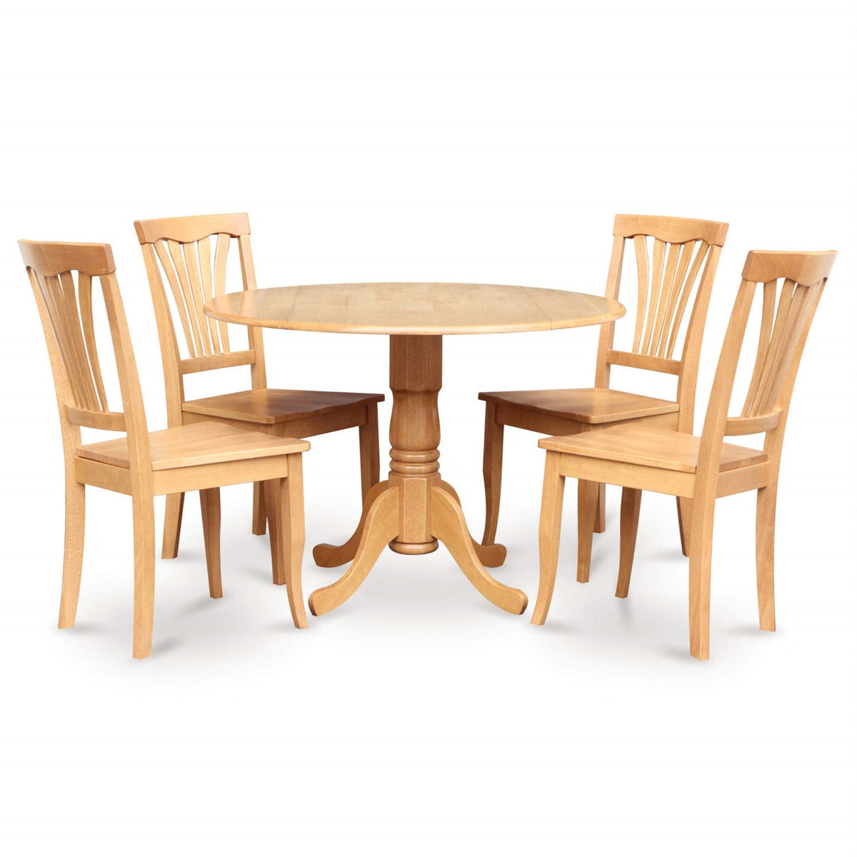 Ergode Dlav5-Oak-W, 5-Piece Dining Set, Round Kitchen Table With Dropleaf, 4 Dining Chairs, Oak Finish, 42X42 Inch