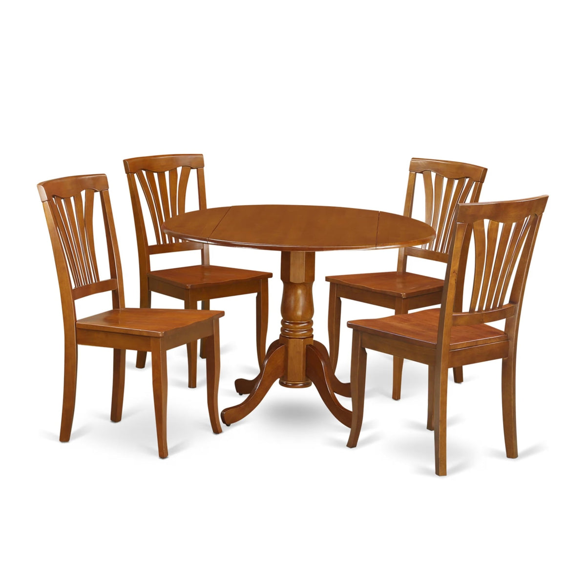 Casafoyer Dlav5-Sbr-W 5 Piece Kitchen Table & Chairs Set Includes A Round Dining Room Table With Dropleaf And 4 Dining Chairs, 42X42 Inch, Saddle Brown
