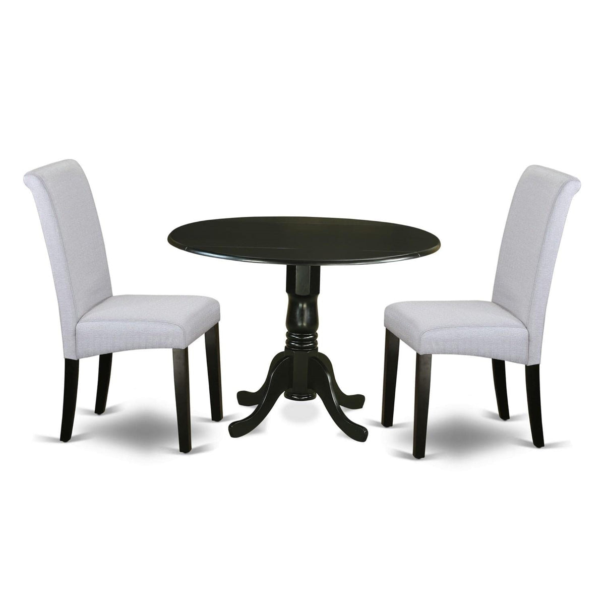 Casafoyer Dlba3-Blk-05 3 Piece Kitchen Table & Chairs Set Contains A Round Dining Room Table With Dropleaf And 2 Grey Linen Fabric Parsons Dining Chairs, 42X42 Inch, Black