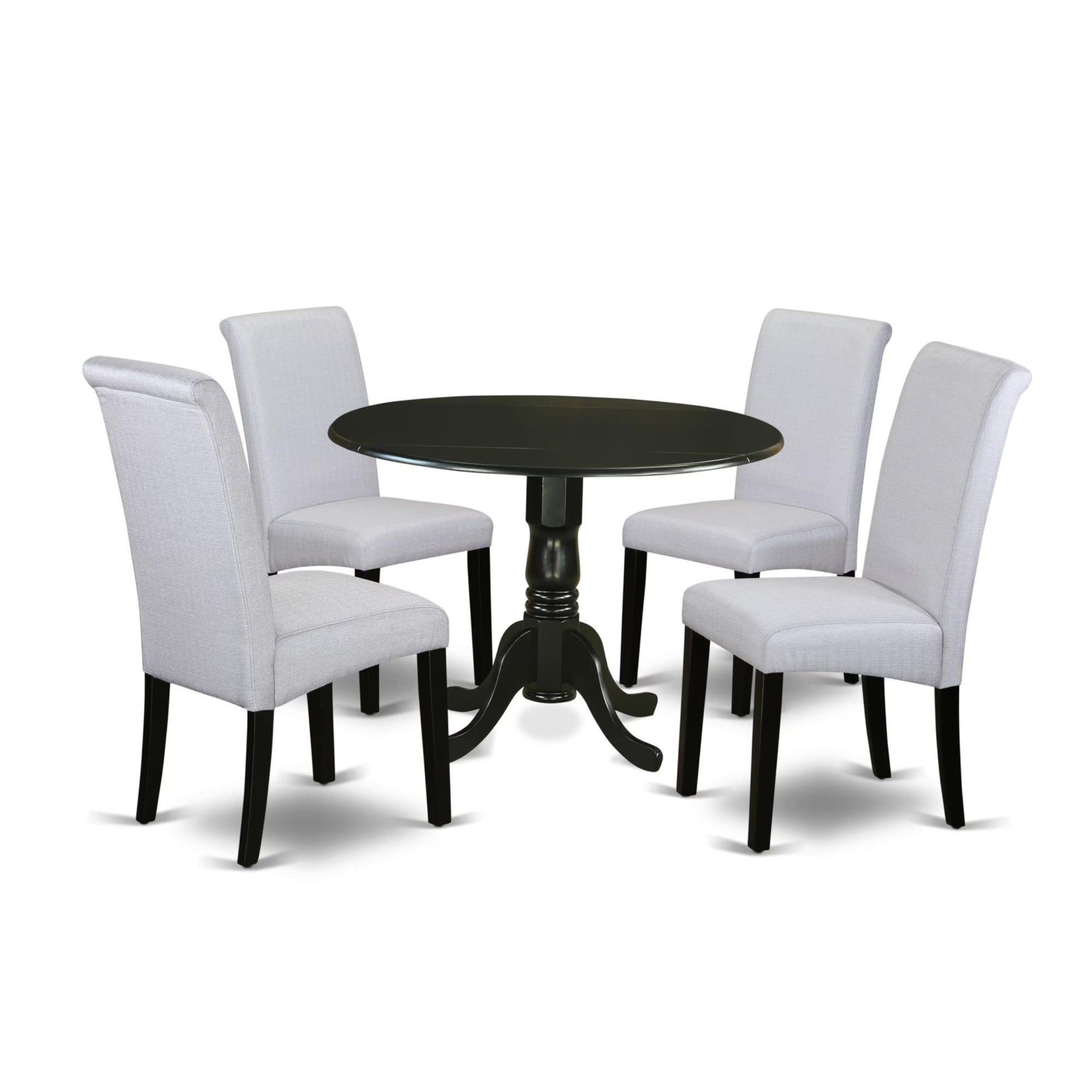 Casafoyer Dlba5-Blk-05 5 Piece Dining Set Includes A Round Dining Room Table With Dropleaf And 4 Grey Linen Fabric Upholstered Parson Chairs, 42X42 Inch, Black
