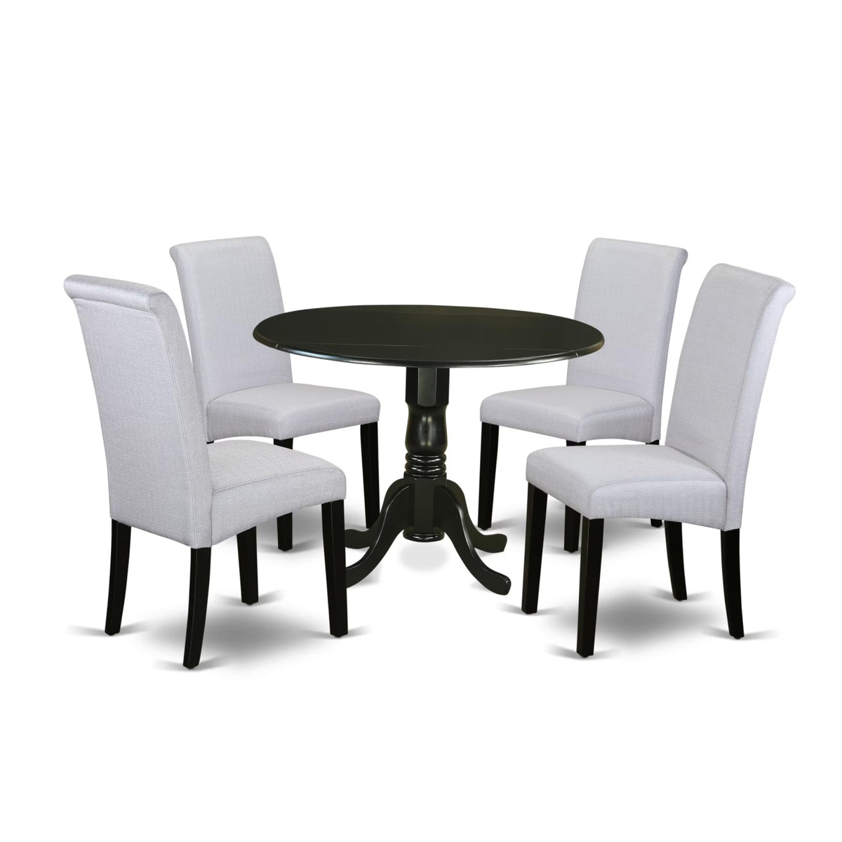 Casafoyer Dlba5-Blk-05 5 Piece Dining Set Includes A Round Dining Room Table With Dropleaf And 4 Grey Linen Fabric Upholstered Parson Chairs, 42X42 Inch, Black