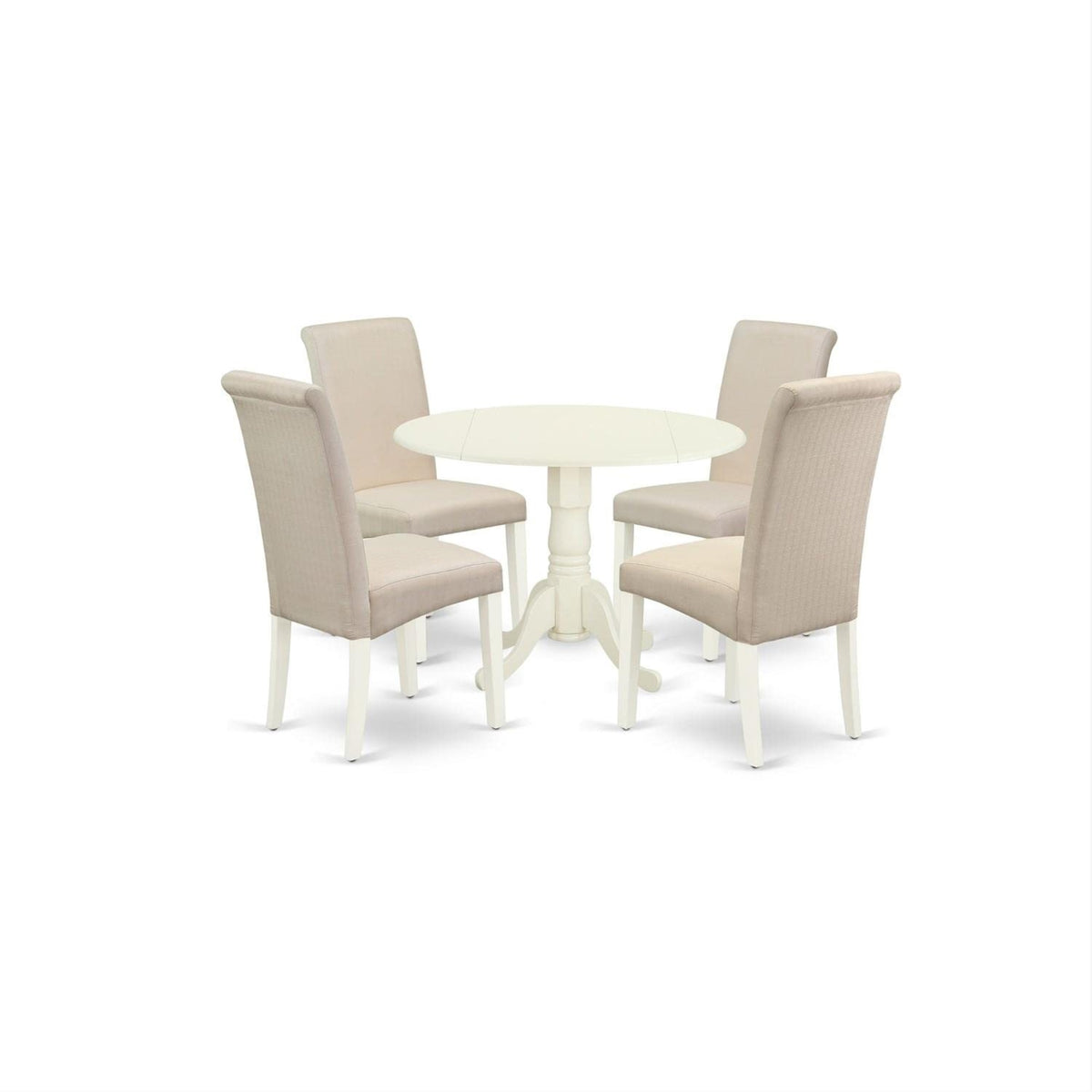 Casafoyer Dlba5-Whi-01 5 Piece Dining Table Set For 4 Includes A Round Kitchen Table With Dropleaf And 4 Cream Linen Fabric Parson Dining Chairs, 42X42 Inch, Linen White