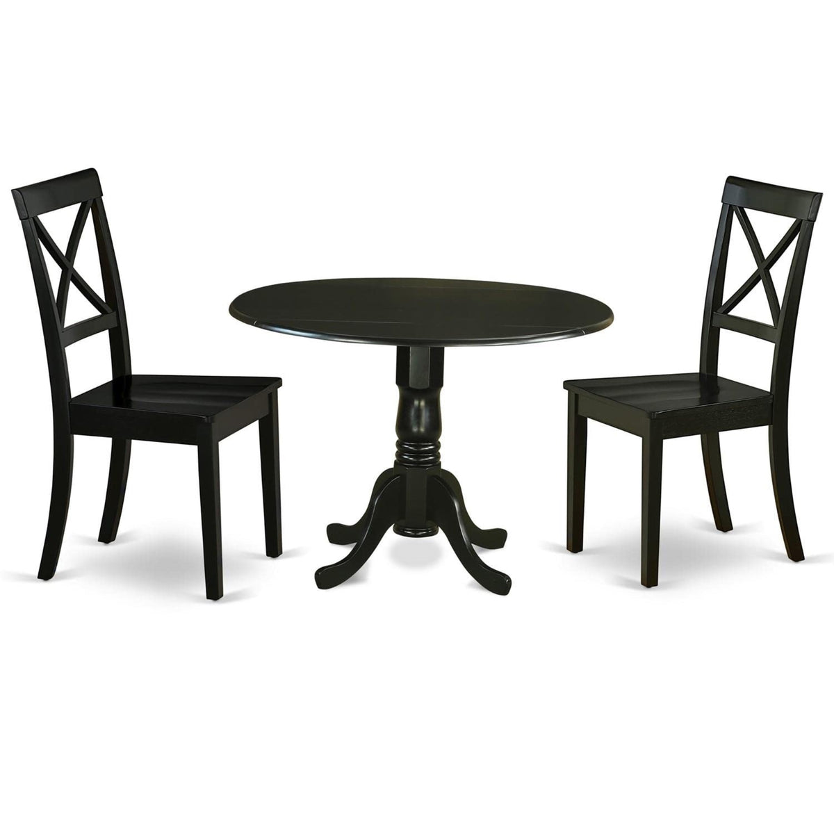 Casafoyer Dlbo3-Blk-W 3 Piece Dining Table Set For Small Spaces Contains A Round Dining Room Table With Dropleaf And 2 Wood Seat Chairs, 42X42 Inch, Black