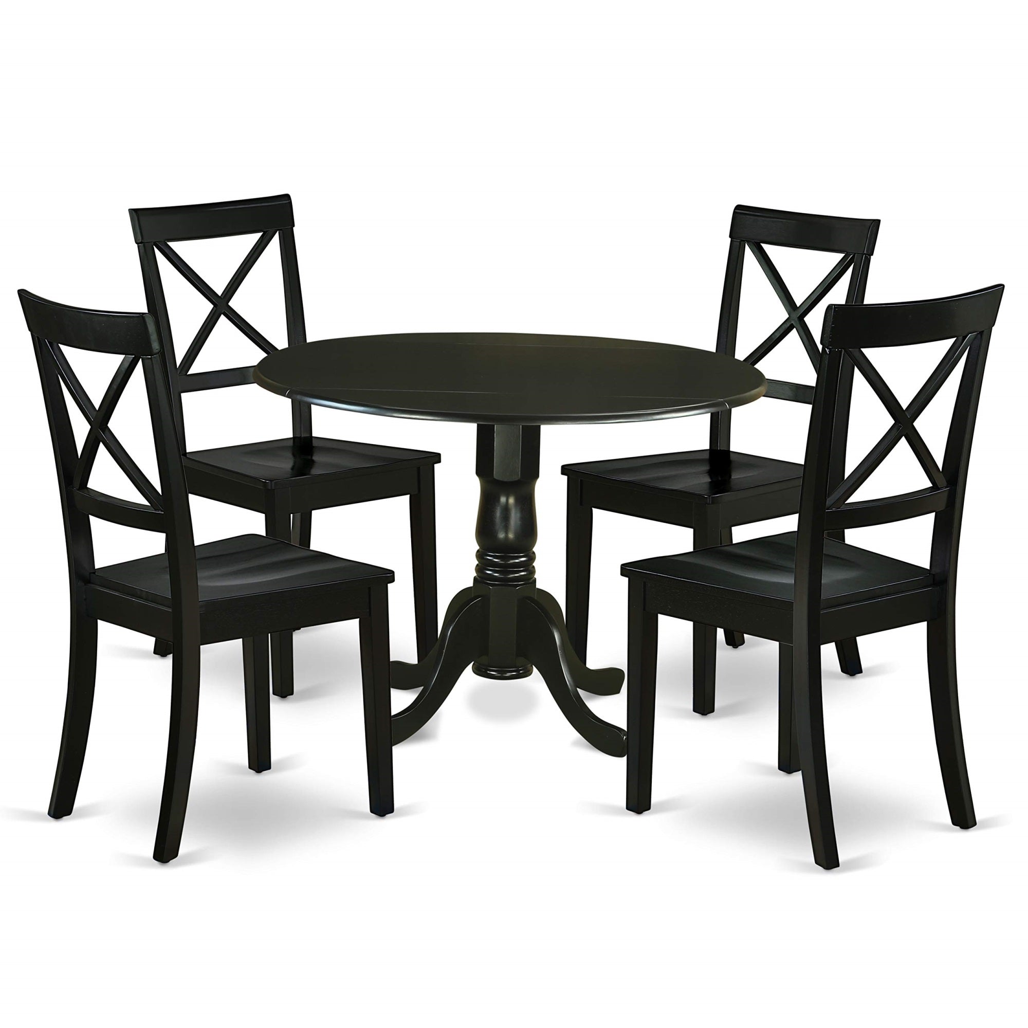 Ergode Dlbo5-Blk-W, Modern Dining Table Set, Black Round Table & 4 Wooden Chairs, Asian Rubber Wood, X-Backs, Easy Assembly, 42X42 Inch