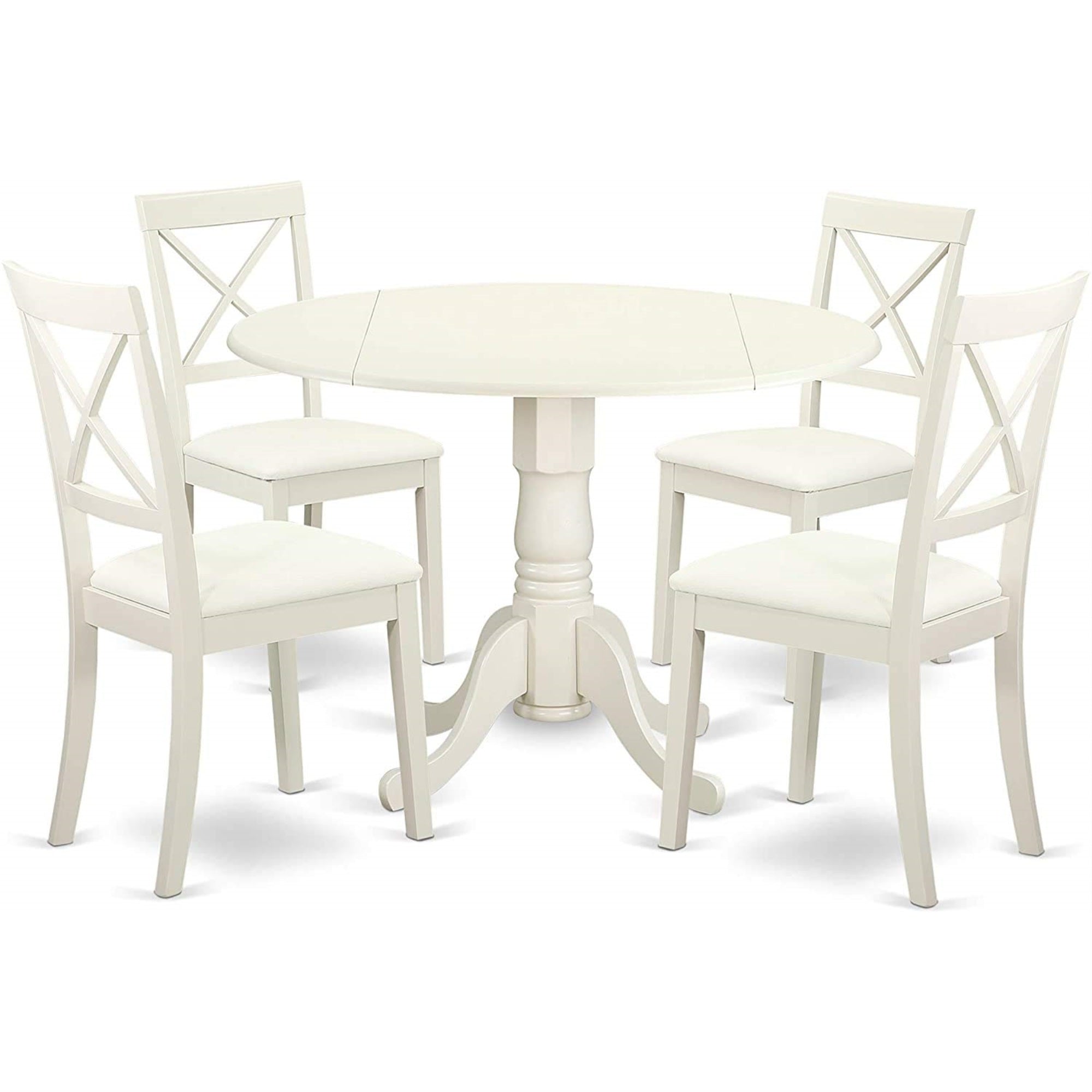 Ergode Dlbo5-Lwh-Lc, 5 Piece Kitchen Table Set, Drops Leaf Dining Table & 4 X-Back Chairs, Faux Leather Seats, Linen White Finish, High-Quality Asian Wood, Easy Assembly, Customer Satisfaction Guaranteed