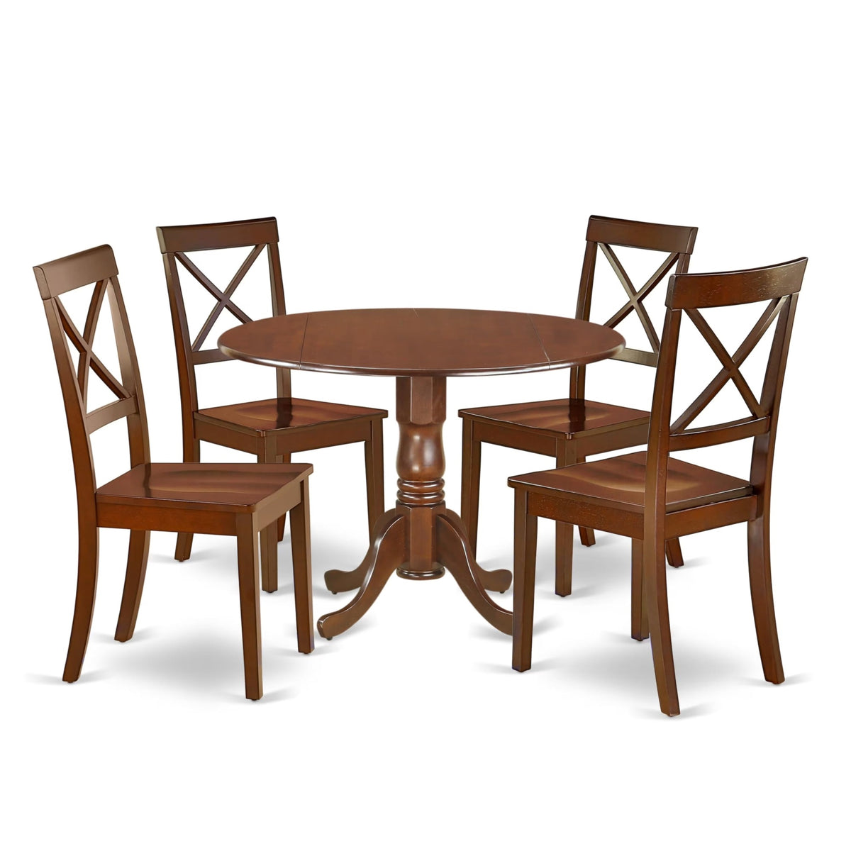 Casafoyer Dlbo5-Mah-W 5-Piece Dining Table Set - 4 Dining Room Chairs With Wooden Seat - A Lovely Kitchen Table With Two 9-Inch Drop Leaves (Mahogany Finish)