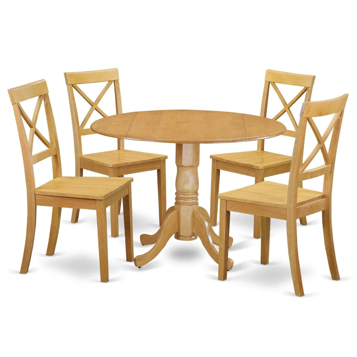 Casafoyer Dlbo5-Oak-W 5 Piece Dining Set Includes A Round Dining Room Table With Dropleaf And 4 Kitchen Chairs, 42X42 Inch, Oak