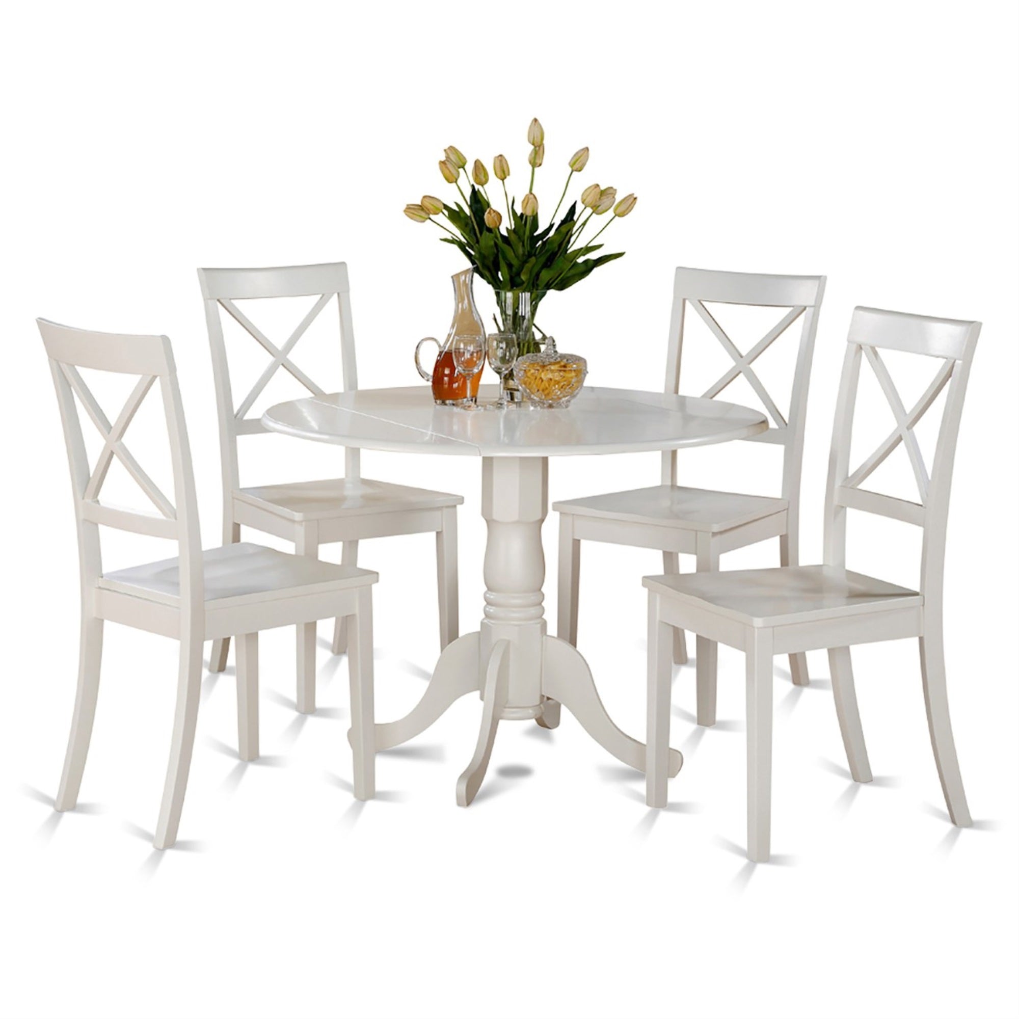 Ergode Dlbo5-Whi-W, 5-Piece Dining Table Set, Asian Rubber Wood, Linen White Top, X-Back Chairs, Easy Assembly, 42X42 Inch