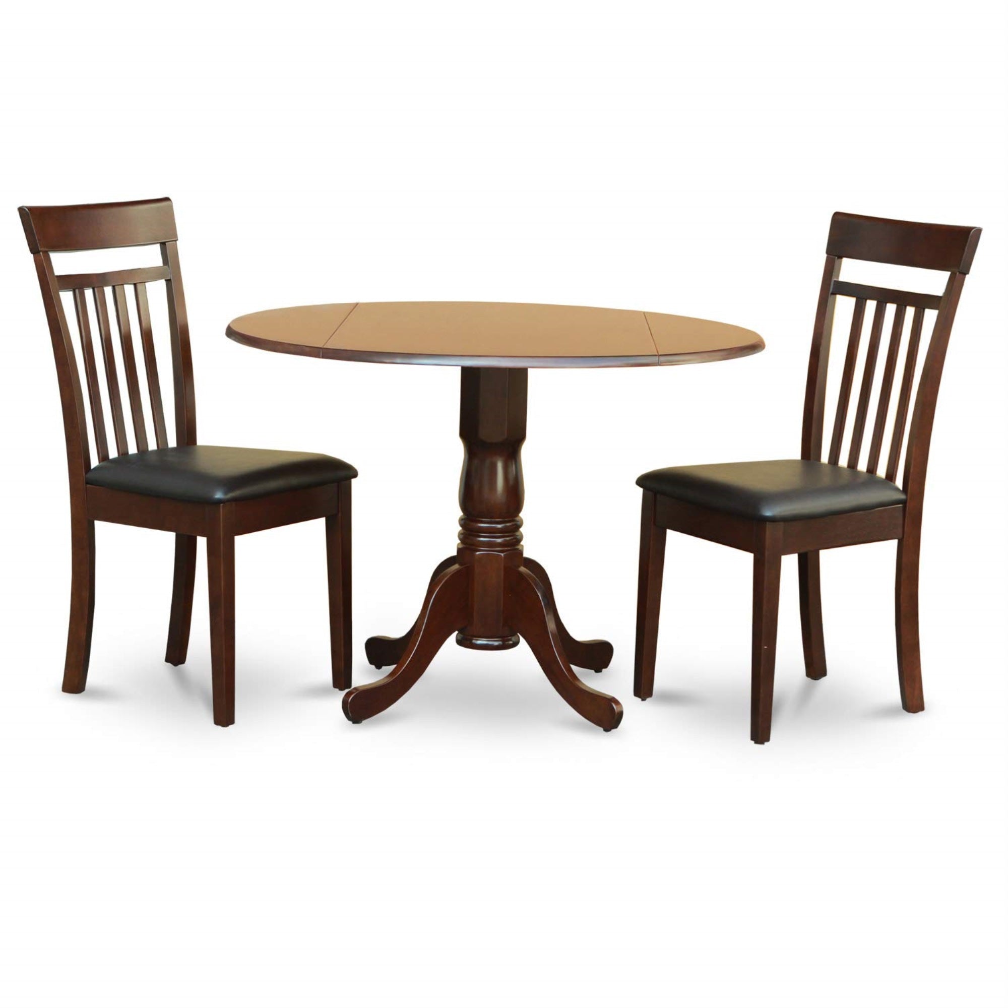 East West Furniture Dlca3-Mah-Lc Dublin 3 Piece Set Contains A Round Dining Table With Dropleaf And 2 Faux Leather Kitchen Room Chairs, 42X42 Inch, Mahogany