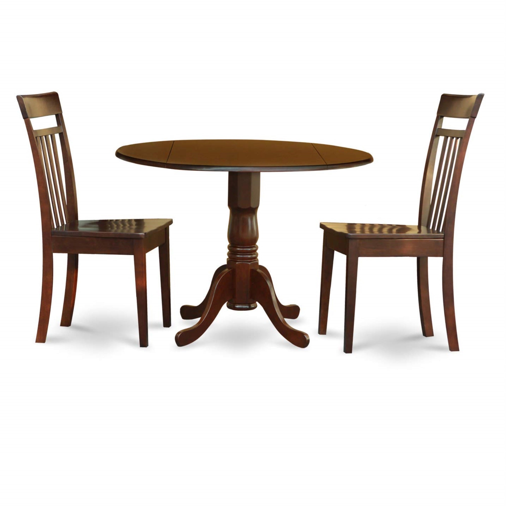East West Furniture Dlca3-Mah-W Dublin 3 Piece Kitchen Set For Small Spaces Contains A Round Room Table With Dropleaf And 2 Dining Chairs, 42X42 Inch, Mahogany