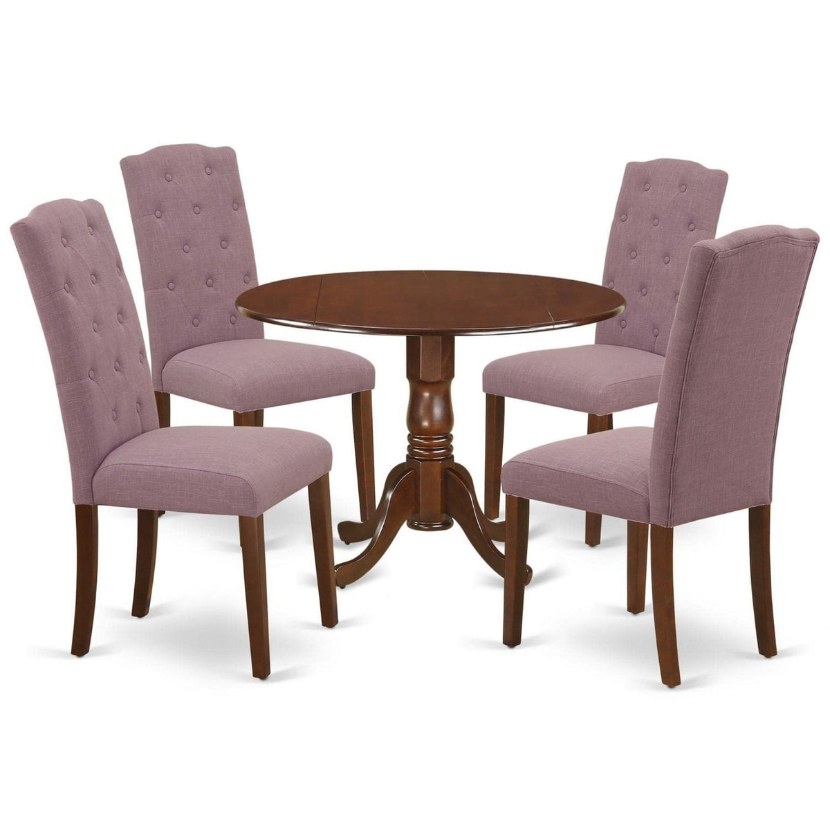 Casafoyer Dlce5-Mah-10 Dublin 5 Piece Room Set Includes A Round Kitchen Table With Dropleaf And 4 Dahlia Linen Fabric Parson Dining Chairs, 42X42 Inch, Mahogany