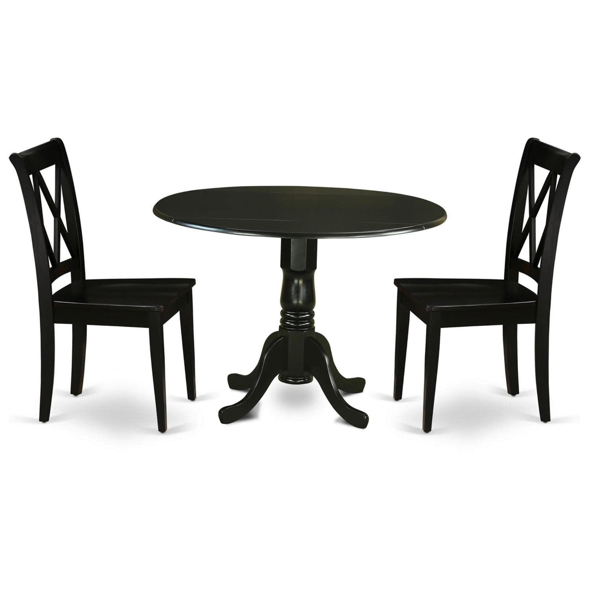 Casafoyer Dlcl3-Blk-W Dublin 3 Piece Kitchen Set For Small Spaces Contains A Round Dining Room Table With Dropleaf And 2 Solid Wood Seat Chairs, 42X42 Inch