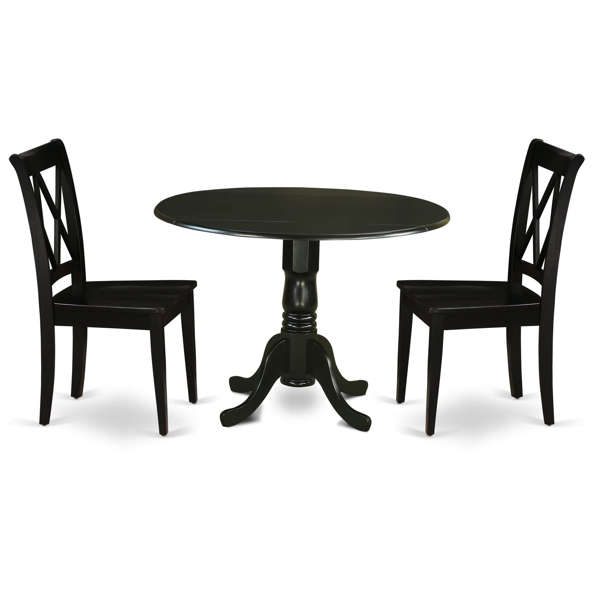 East West Furniture Dlcl3-Blk-W Dublin 3 Piece Kitchen Set For Small Spaces Contains A Round Dining Room Table With Dropleaf And 2 Solid Wood Seat Chairs, 42X42 Inch