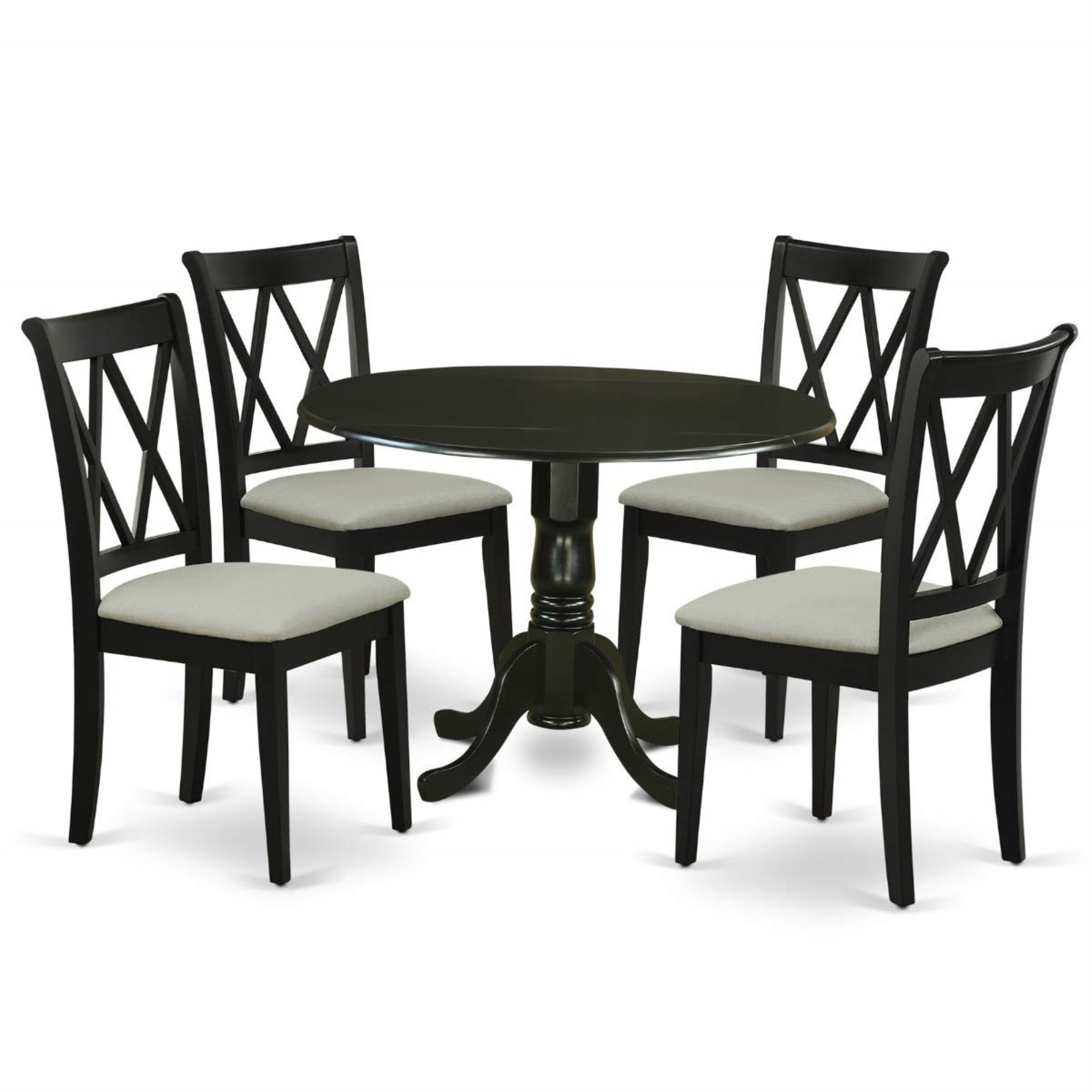 Ergode Dlcl5-Blk-C Dublin 5-Piece Dining Set, Round Table With Dropleaf, 4 Linen Fabric Chairs, 42X42 Inch, Black