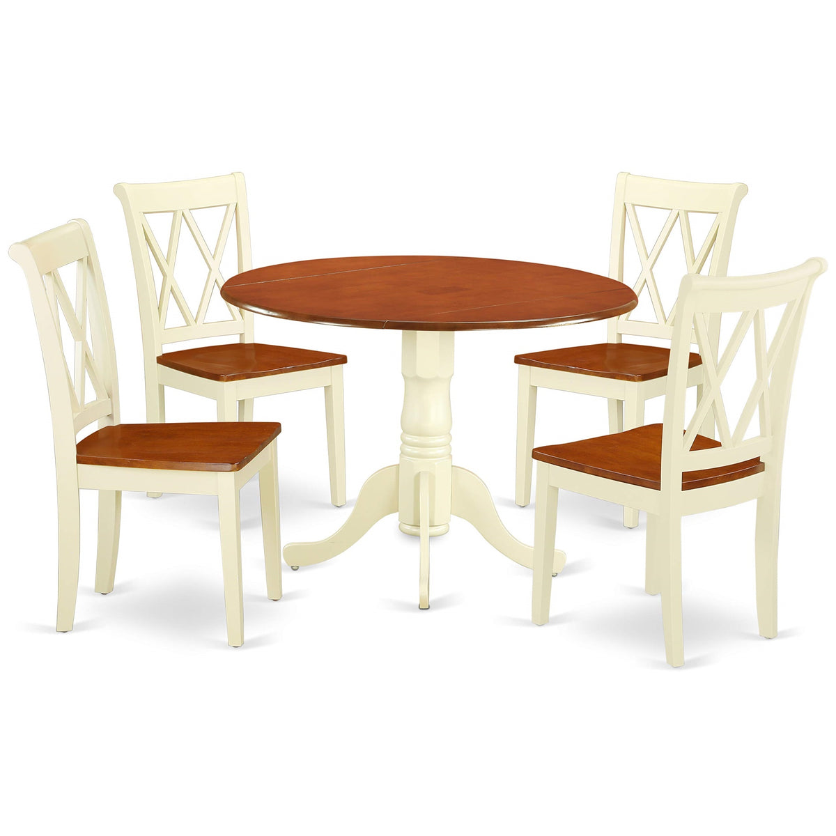 Ergode Dlcl5-Bmk-W, 5 Piece Kitchen Table Set, Buttermilk And Cherry Colors, Extendable Leaf, Double X Back Chairs, Asian Hardwood, 42X42 Inch