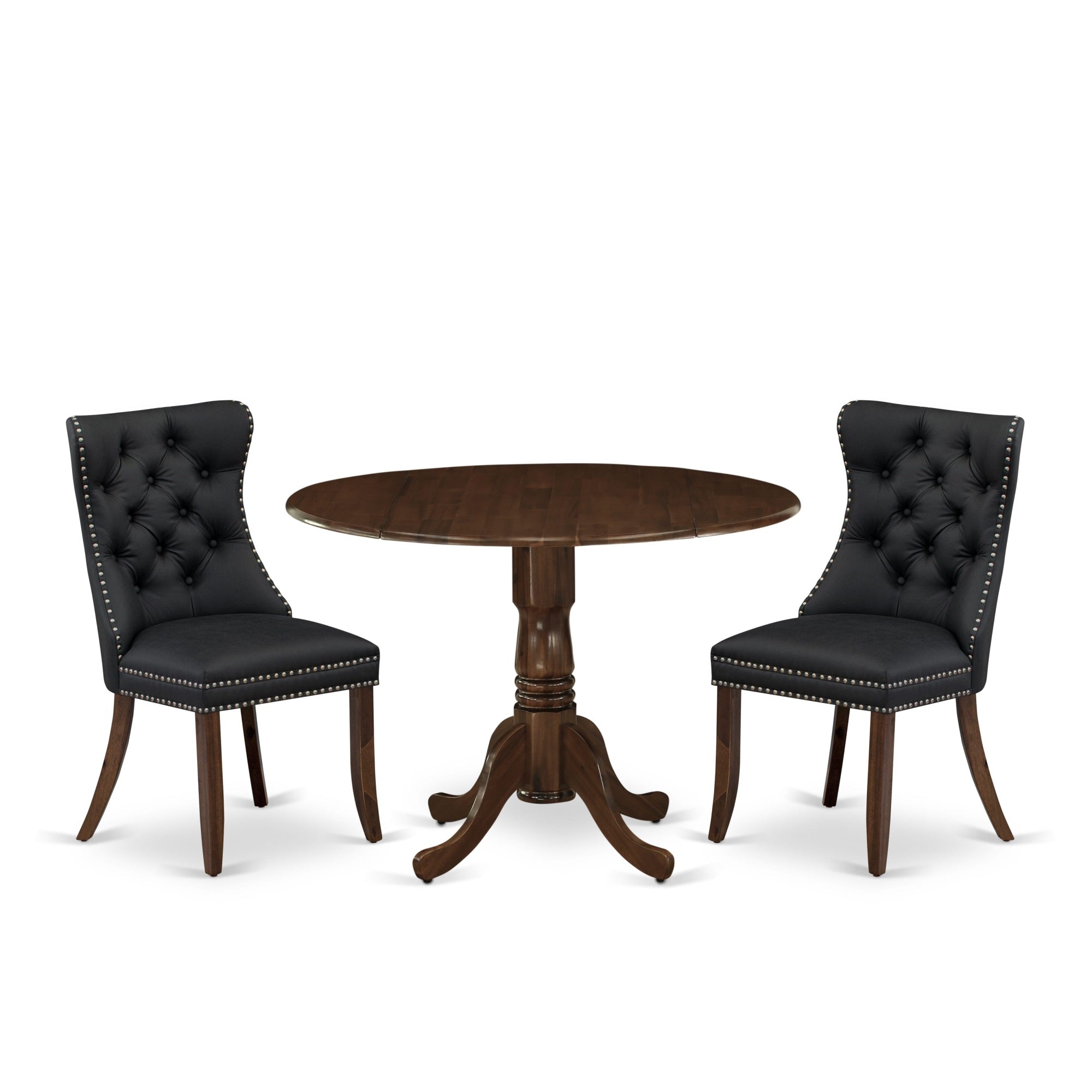 East West Furniture Dlda3-Awa-12 3 Piece Dinette Set For Small Spacesincludes A Round Dining Table With Dropleaf And 2 Parson Chairs, 42X42 Inch, Antique Walnut