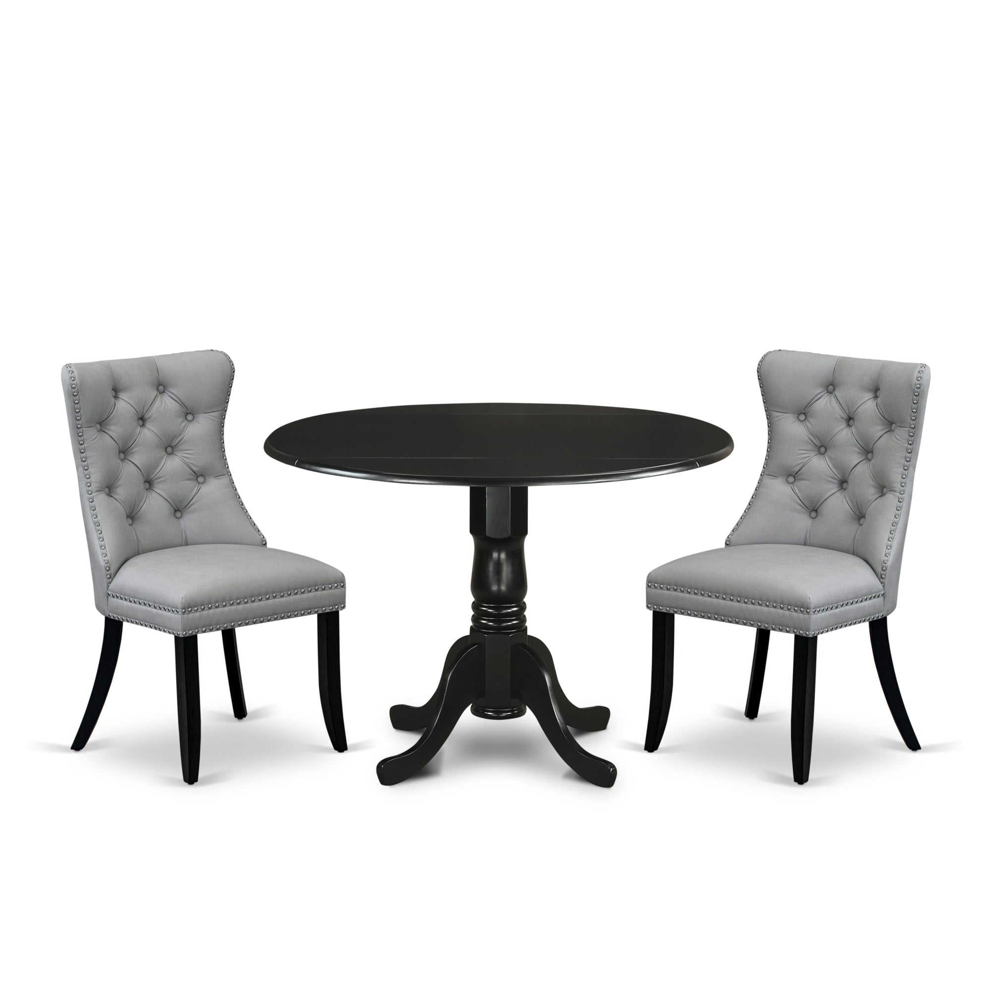 East West Furniture Dlda3-Blk-27 3 Piece Kitchen Table & Chairs Set Includes A Round Dining Table With Dropleaf And 2 Parson Chairs, 42X42 Inch, Black
