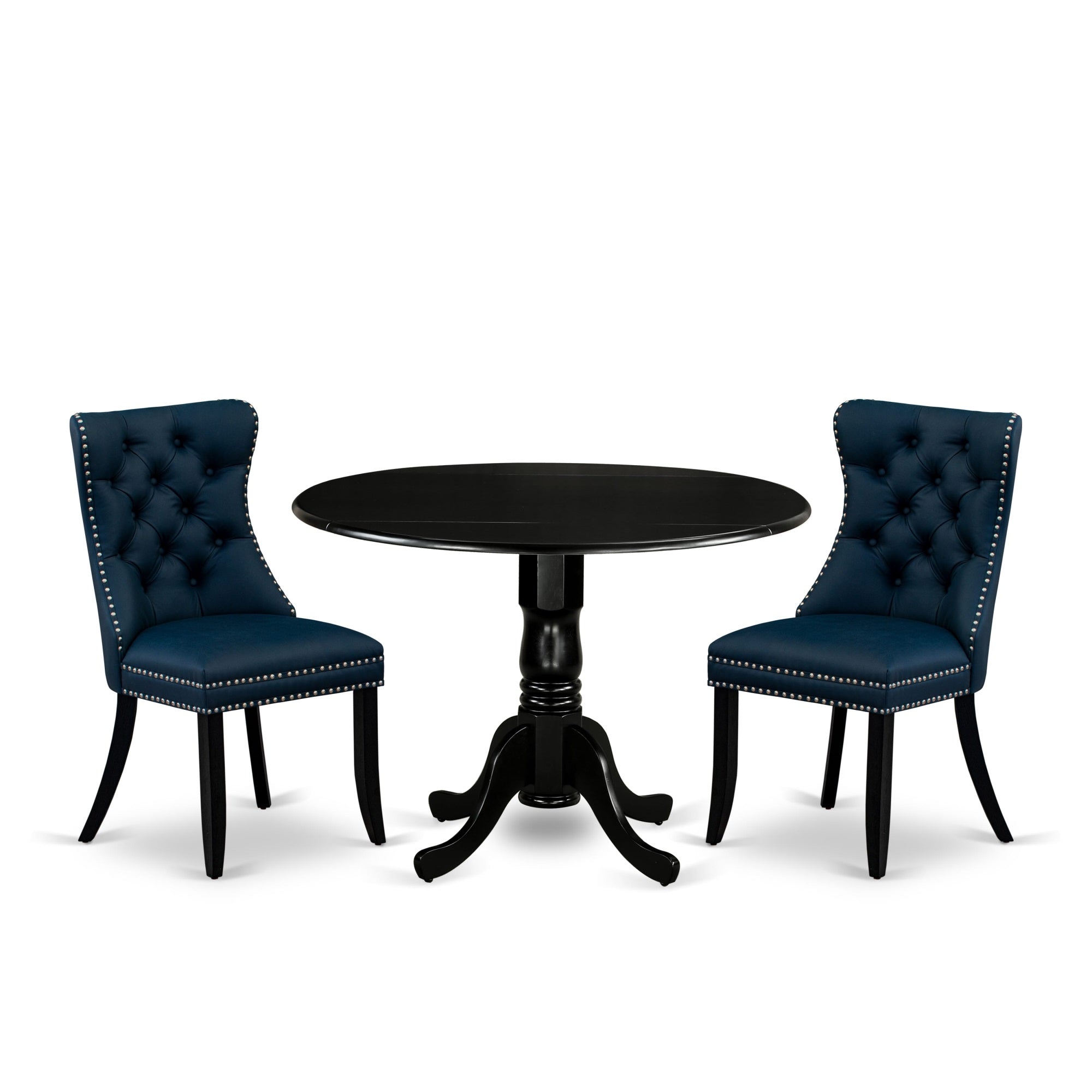 East West Furniture Dlda3-Blk-29 3 Piece Dining Room Furniture Set Includes A Round Kitchen Table With Dropleaf And 2 Upholstered Chairs, 42X42 Inch, Black