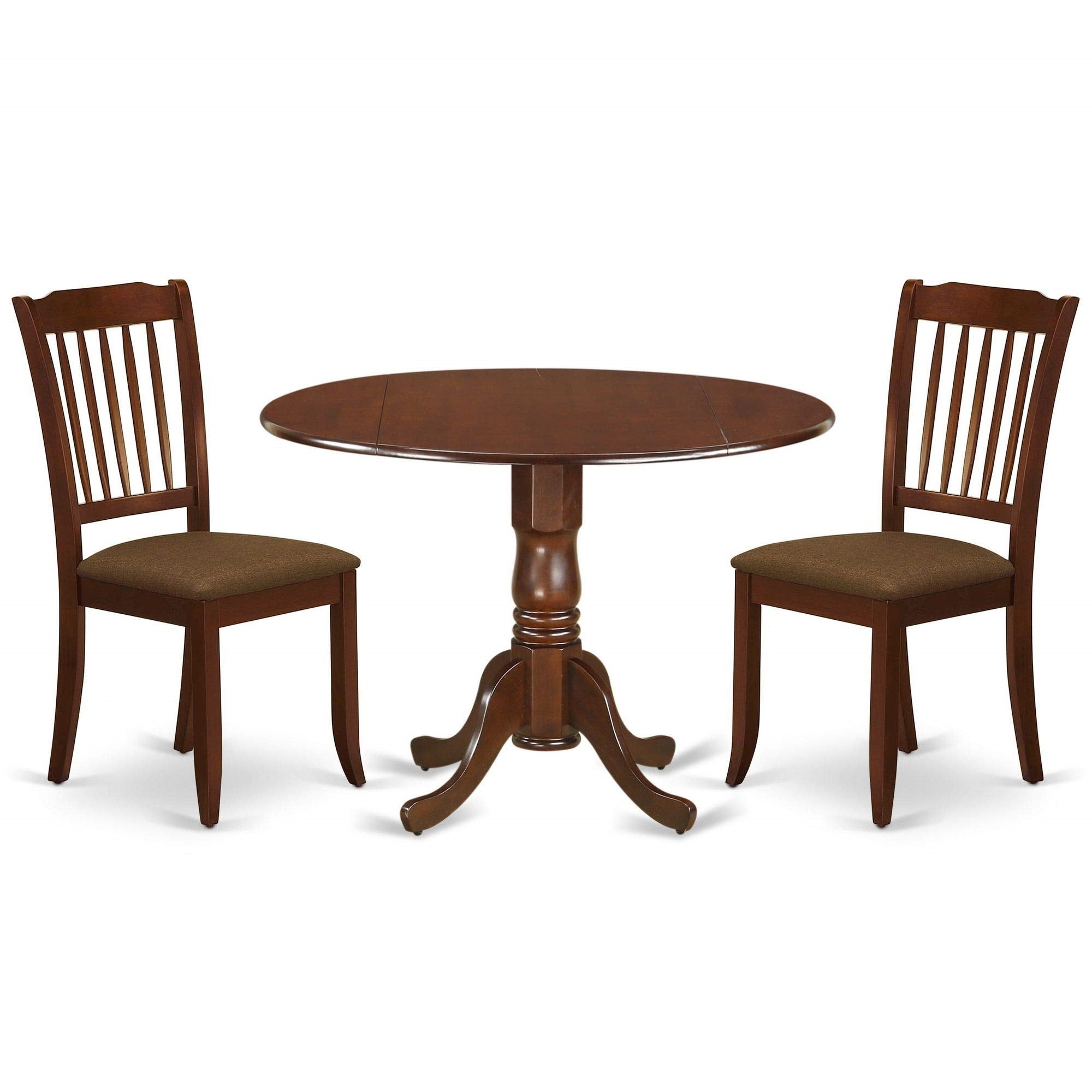 East West Furniture Dlda3-Mah-C Dublin 3 Piece Modern Set Contains A Round Wooden Table With Dropleaf And 2 Linen Fabric Dining Room Chairs, 42X42 Inch, Mahogany