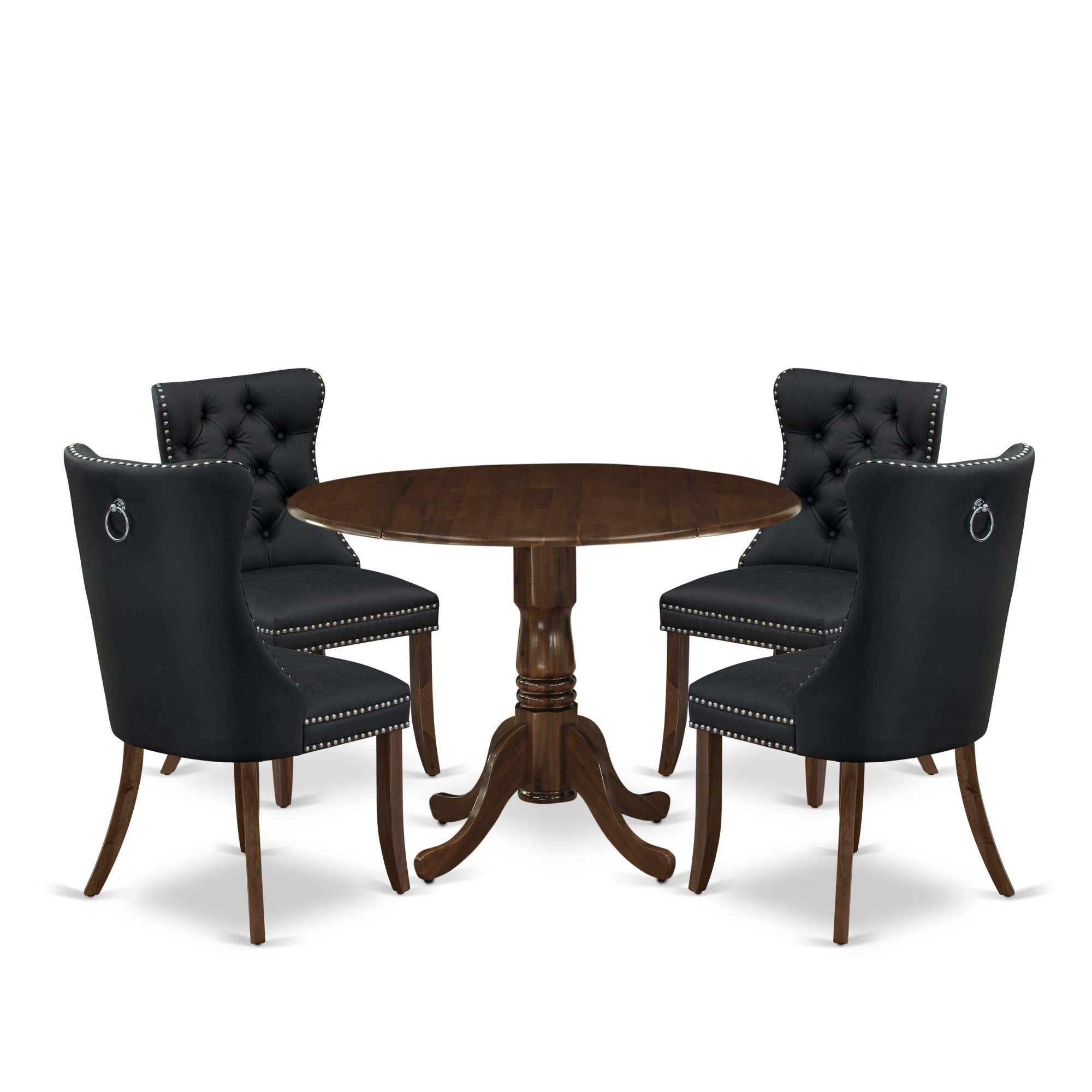 East West Furniture Dlda5-Awa-12 5 Piece Kitchen Table & Chairs Set Contains A Round Dining Table With Dropleaf And 4 Parson Chairs, 42X42 Inch, Antique Walnut