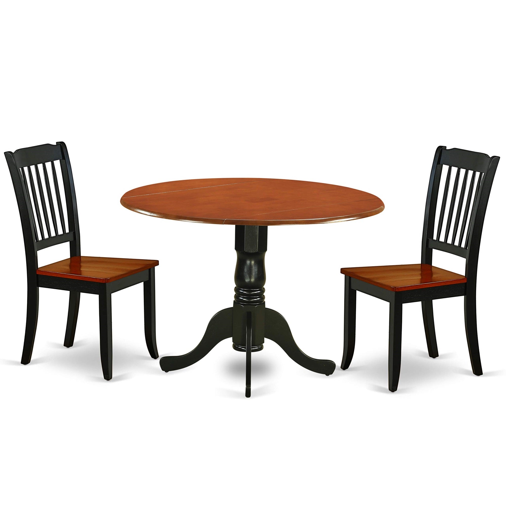 Ergode Dlda5-Bch-W 5-Piece Dining Table Set, Asian Hardwood, Black & Cherry Finish, Round Table With Dropleaf, 4 Wooden Chairs, 42X42 Inch