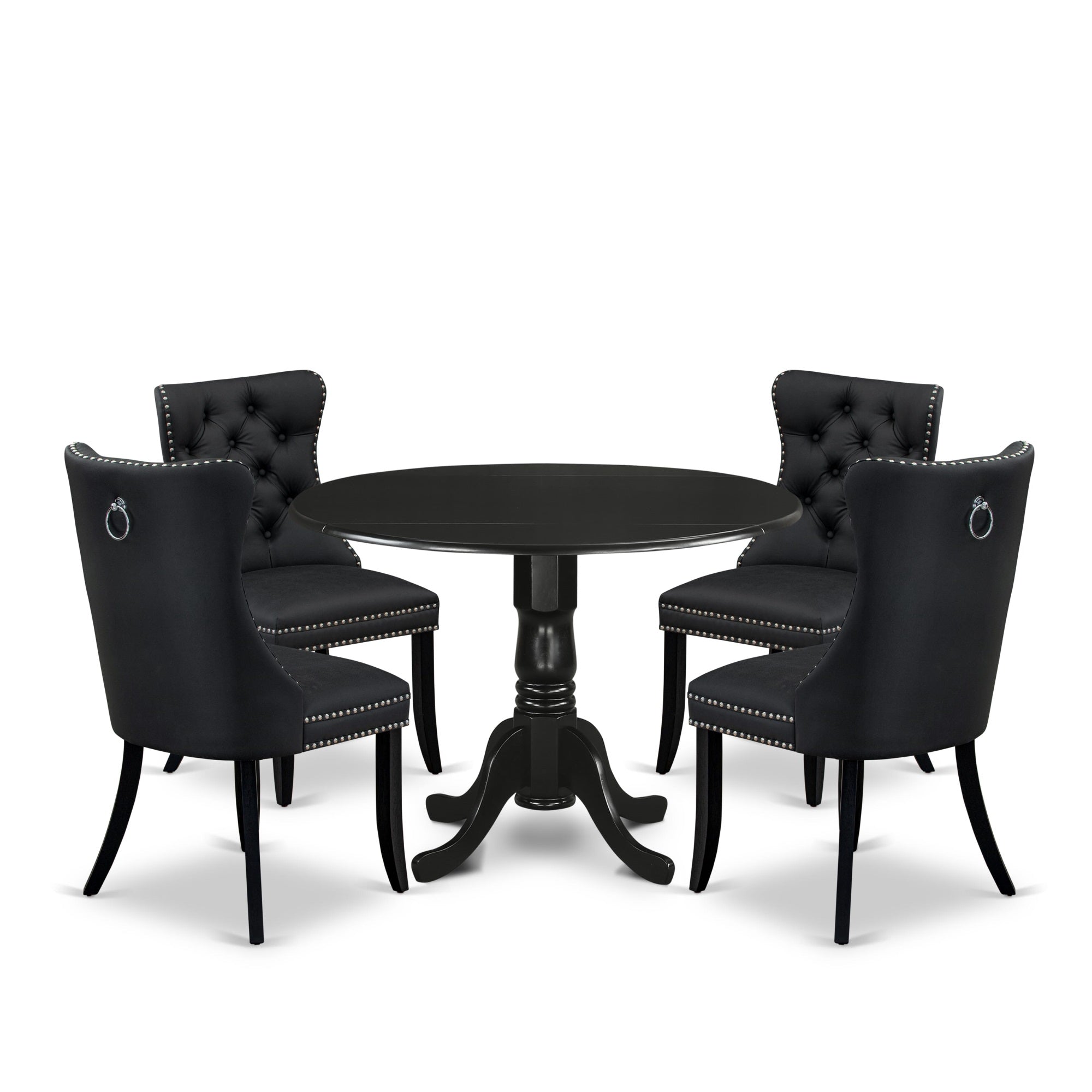 East West Furniture Dlda5-Blk-12 5 Piece Modern Dining Table Set Consists Of A Round Kitchen Table With Dropleaf And 4 Upholstered Chairs, 42X42 Inch, Black