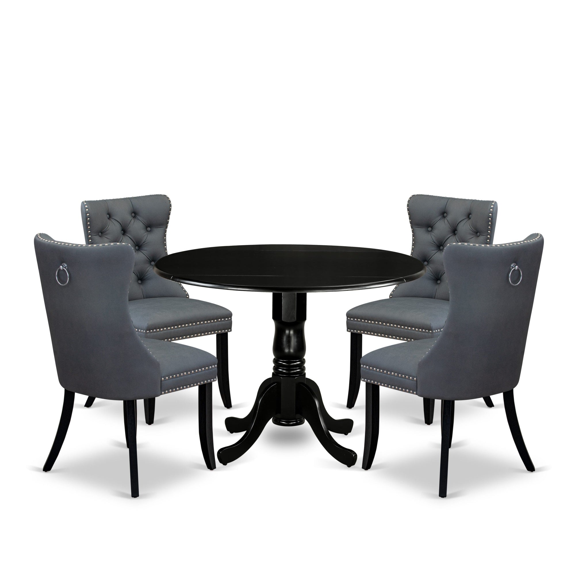 East West Furniture Dlda5-Blk-13 5 Piece Dining Set Includes A Round Kitchen Table With Dropleaf And 4 Upholstered Parson Chairs, 42X42 Inch, Black