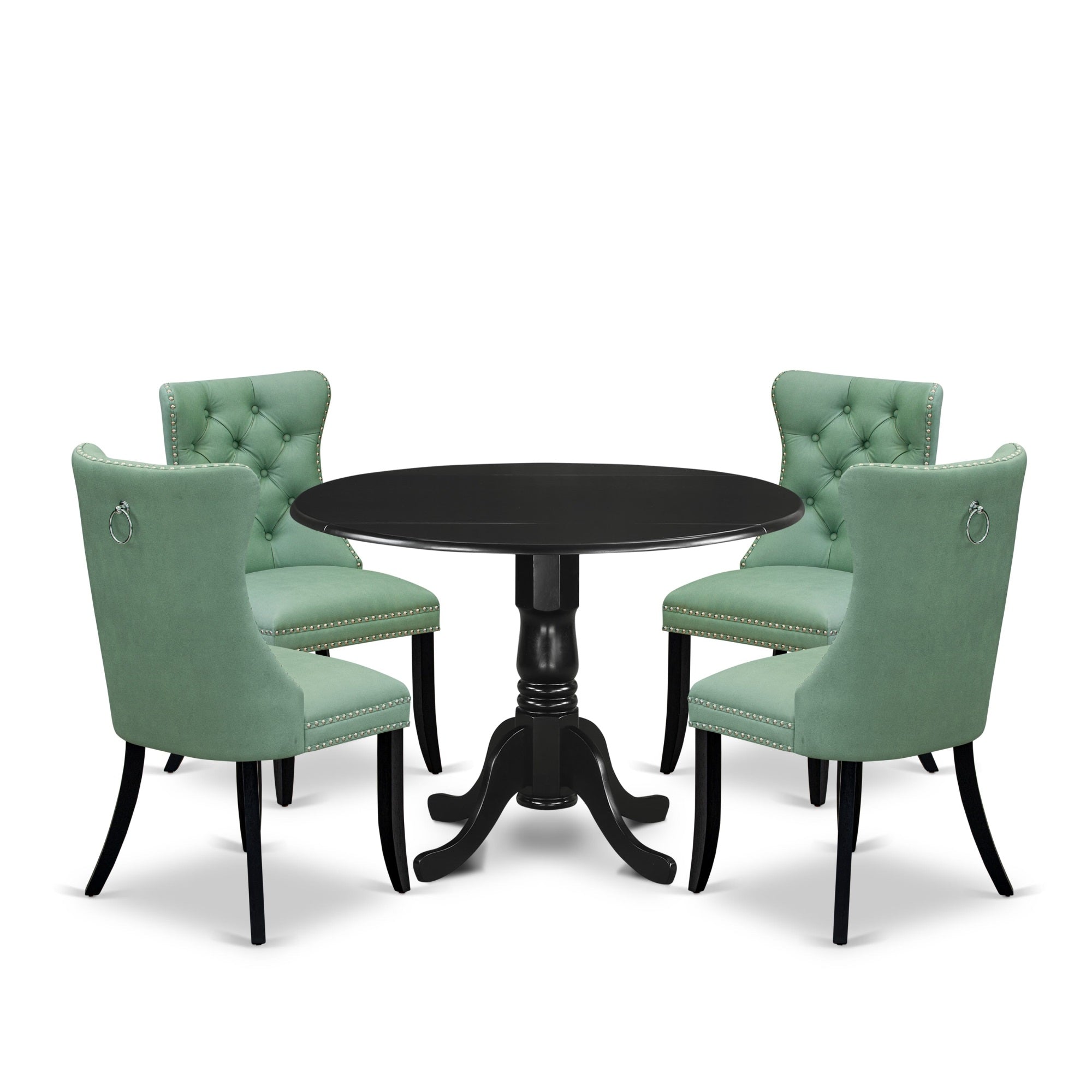 East West Furniture Dlda5-Blk-22 5 Piece Kitchen Table & Chairs Set Includes A Round Dining Table With Dropleaf And 4 Parson Chairs, 42X42 Inch, Black