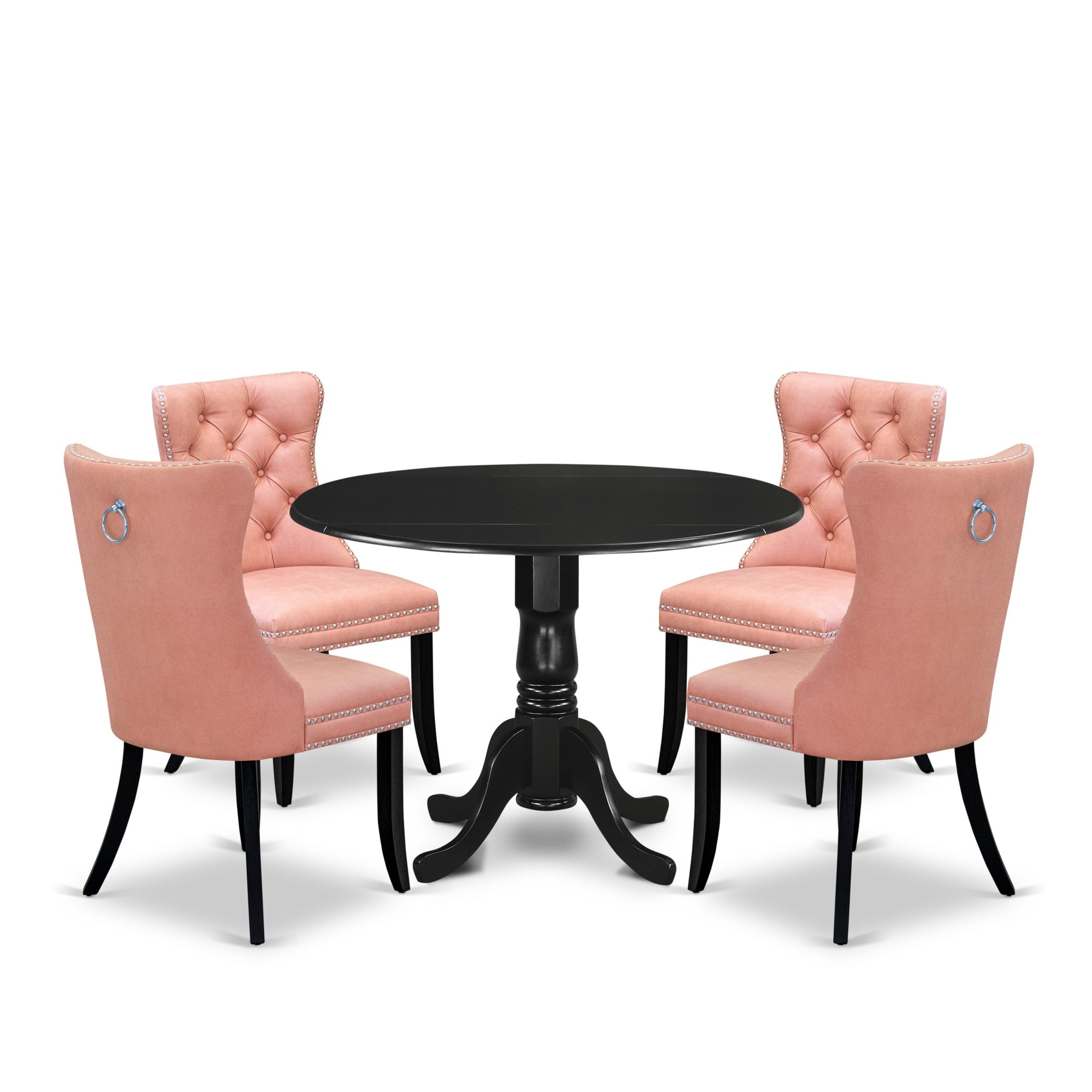East West Furniture Dlda5-Blk-23 5 Piece Modern Dining Table Set Includes A Round Kitchen Table With Dropleaf And 4 Parson Chairs, 42X42 Inch, Black