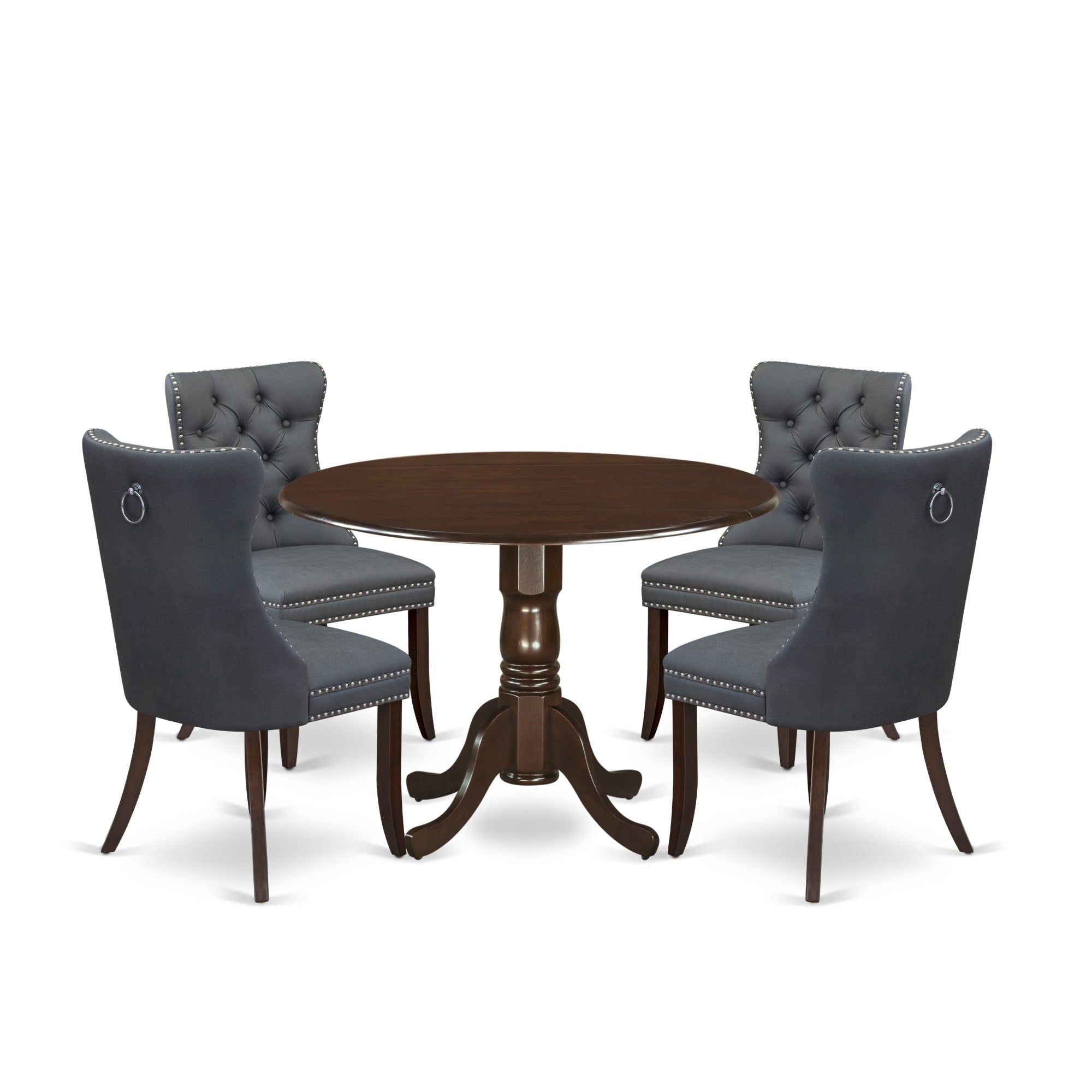 East West Furniture Dlda5-Mah-13 5 Piece Dining Set Consists Of A Round Kitchen Table With Dropleaf And 4 Parson Chairs, 42X42 Inch, Mahogany