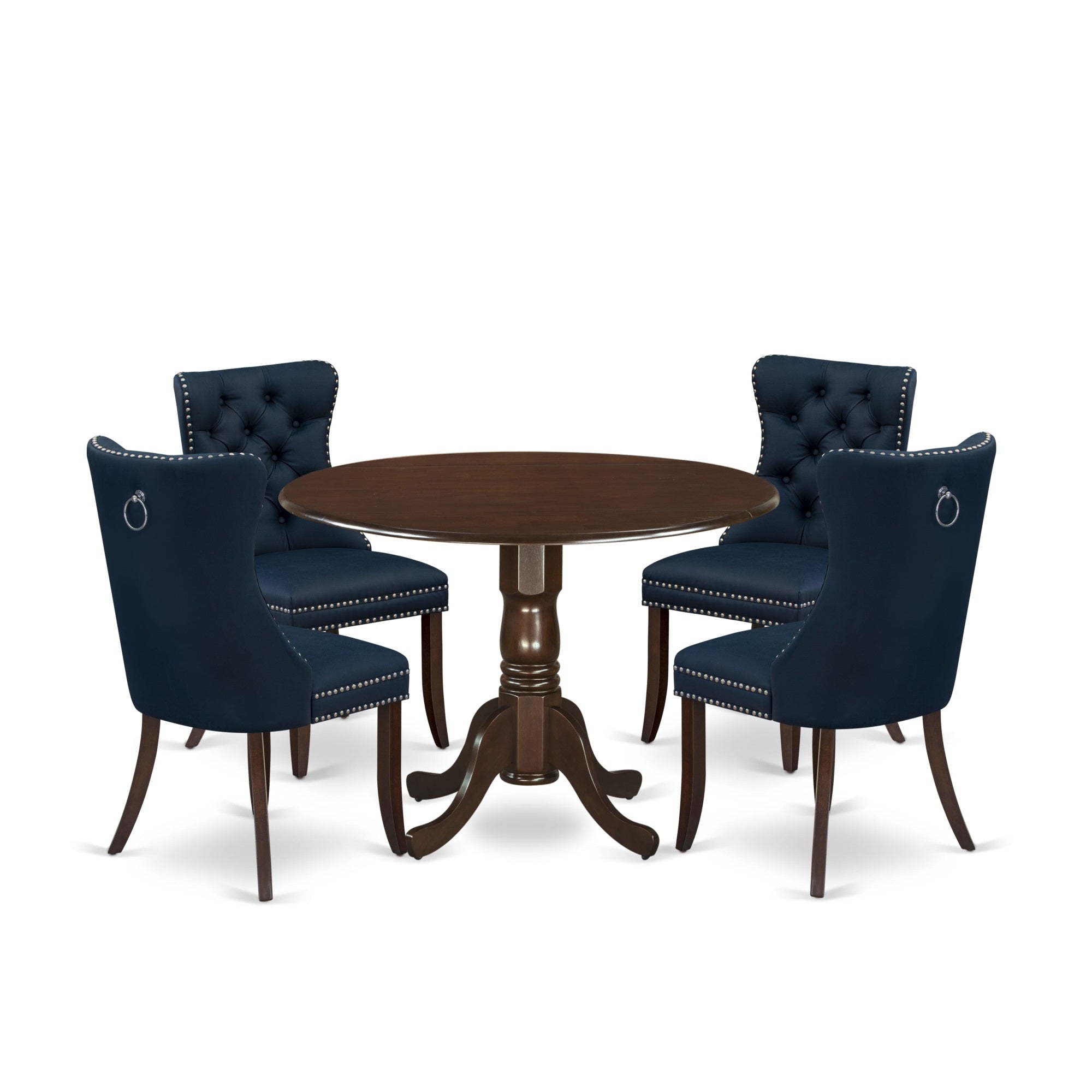 East West Furniture Dlda5-Mah-29 5 Piece Kitchen Table Set Includes A Round Dining Table With Dropleaf And 4 Upholstered Chairs, 42X42 Inch, Mahogany