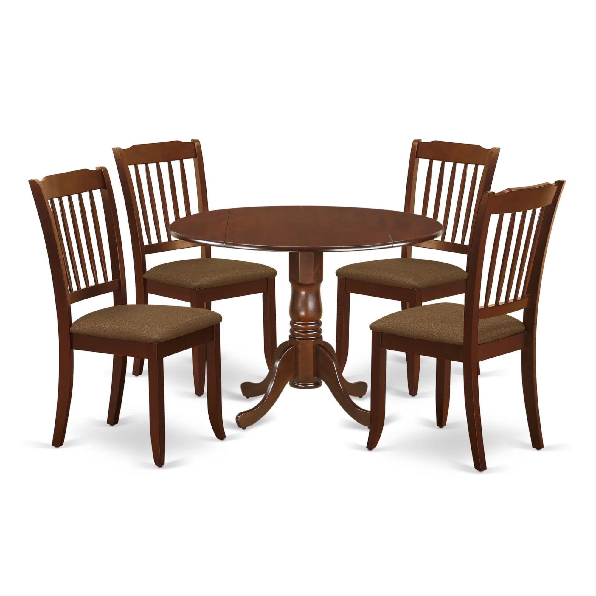Casafoyer Dlda5-Mah-C Dublin 5 Piece Kitchen Set For 4 Includes A Round Room Table With Dropleaf And 4 Linen Fabric Upholstered Dining Chairs, 42X42 Inch, Mahogany