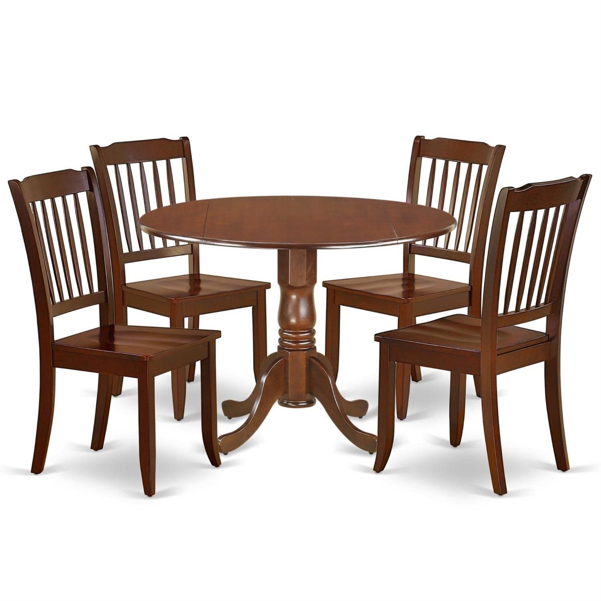 Casafoyer Dlda5-Mah-W Dublin 5 Piece Set Includes A Round Dining Room Table With Dropleaf And 4 Wood Seat Chairs, 42X42 Inch, Mahogany