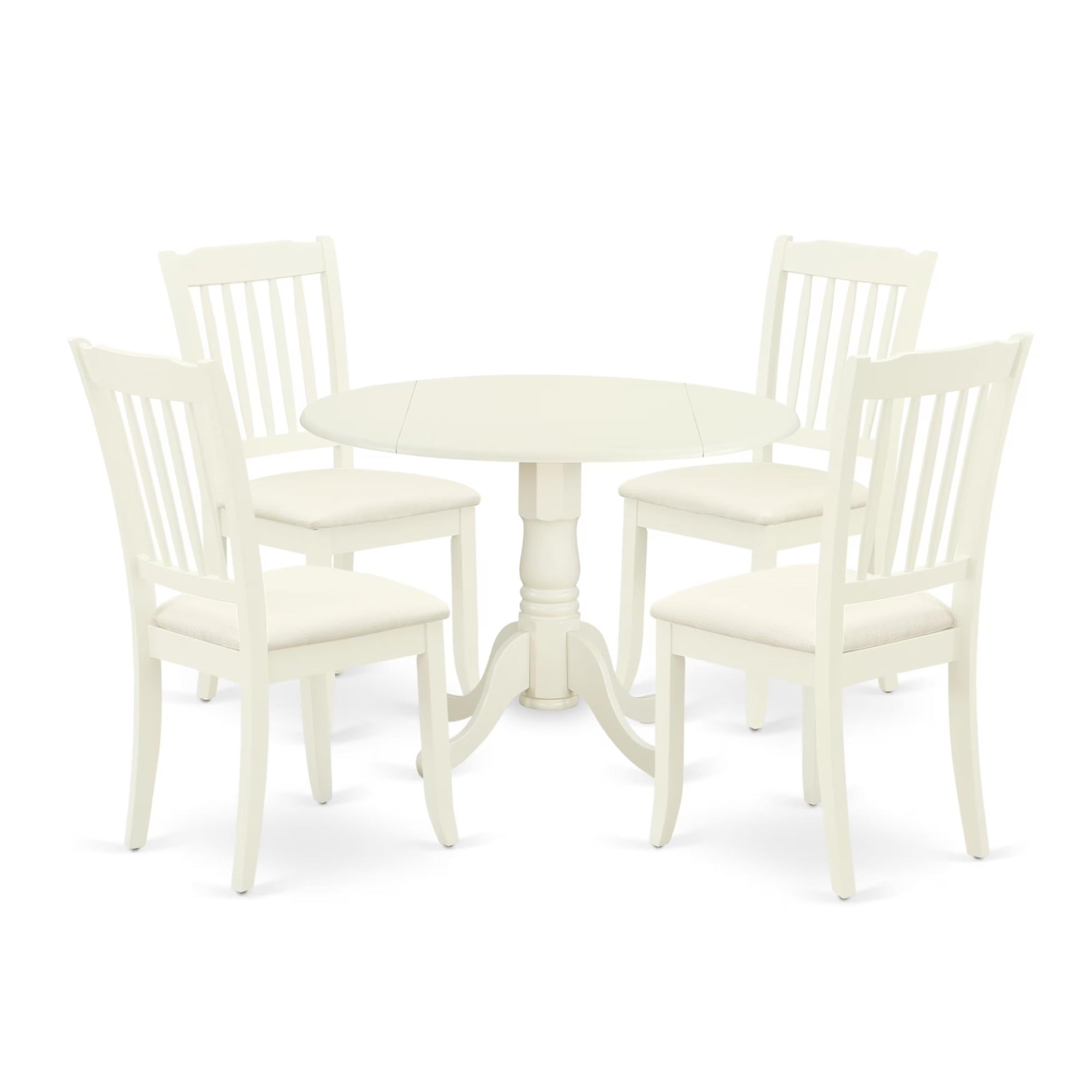 Casafoyer Dlda5-Whi-C 5 Piece Dining Set Includes A Round Dining Room Table With Dropleaf And 4 Linen Fabric Upholstered Chairs, 42X42 Inch, Linen White