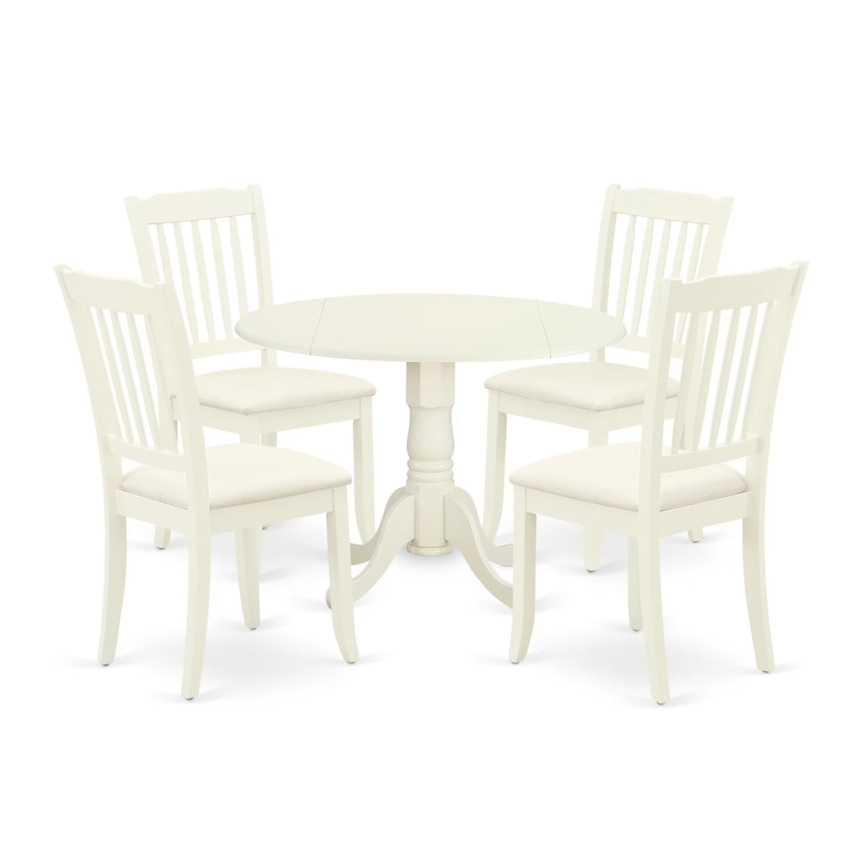 Casafoyer Dlda5-Whi-C 5 Piece Dining Set Includes A Round Dining Room Table With Dropleaf And 4 Linen Fabric Upholstered Chairs, 42X42 Inch, Linen White