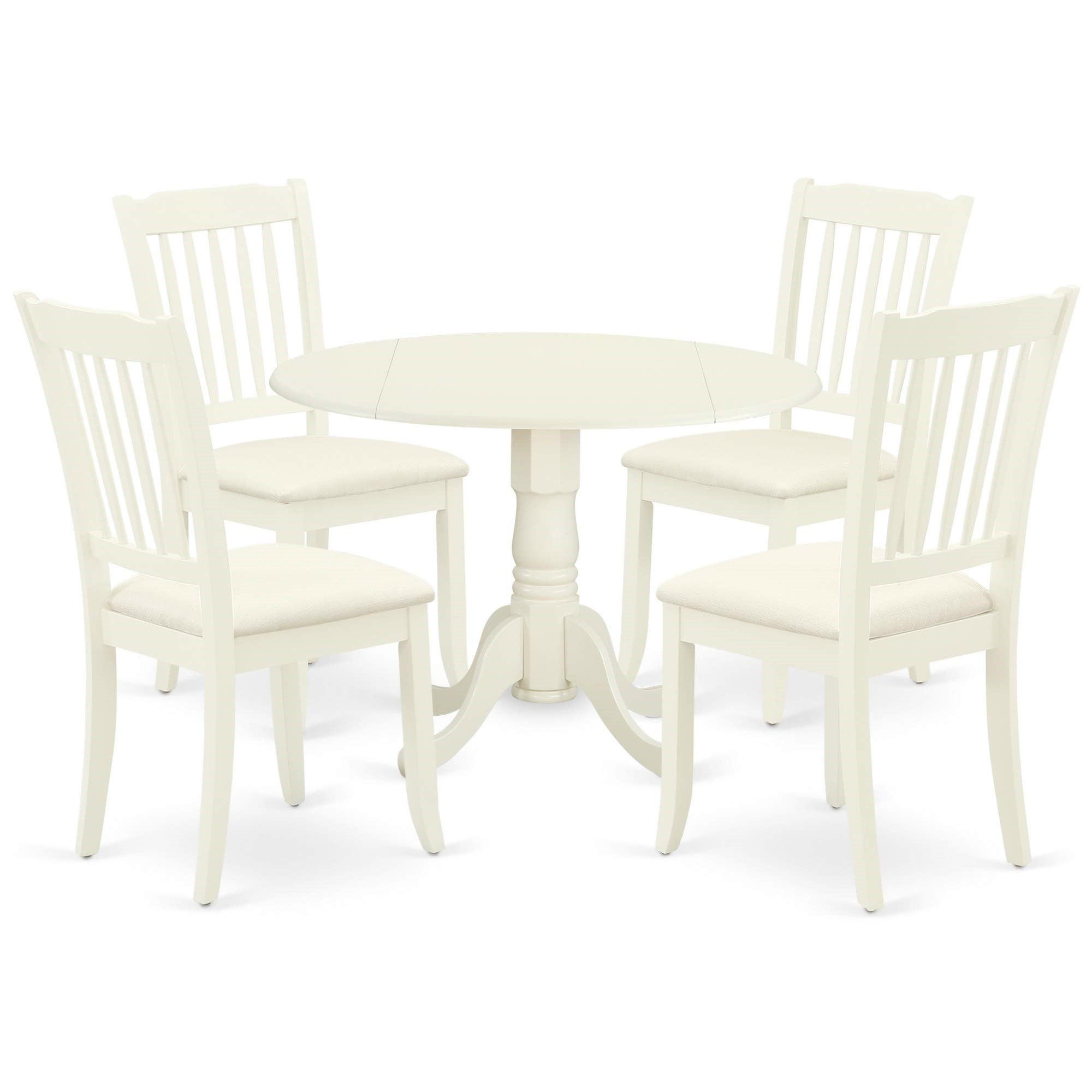 Ergode Dlda5-Whi-C, 5-Piece Dining Set, Wooden Table & 4 Linen Fabric Chairs, Linen White Finish, Rubberwood Construction, Easy Assembly, 42X42 Inch Table, Elegant & Durable